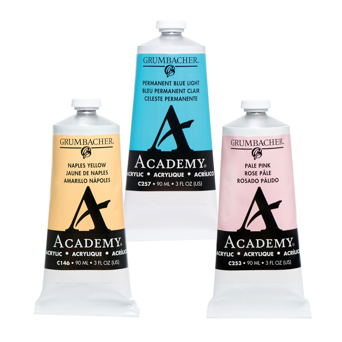 Grumbacher Academy Professional Acrylic Paint Set of 3 - 90ml Pastel Colors - Artist Grade Acrylic Paint Set with Premium Pigments, Semi-Gloss Sheen, ASTM Lightfast Rating 1