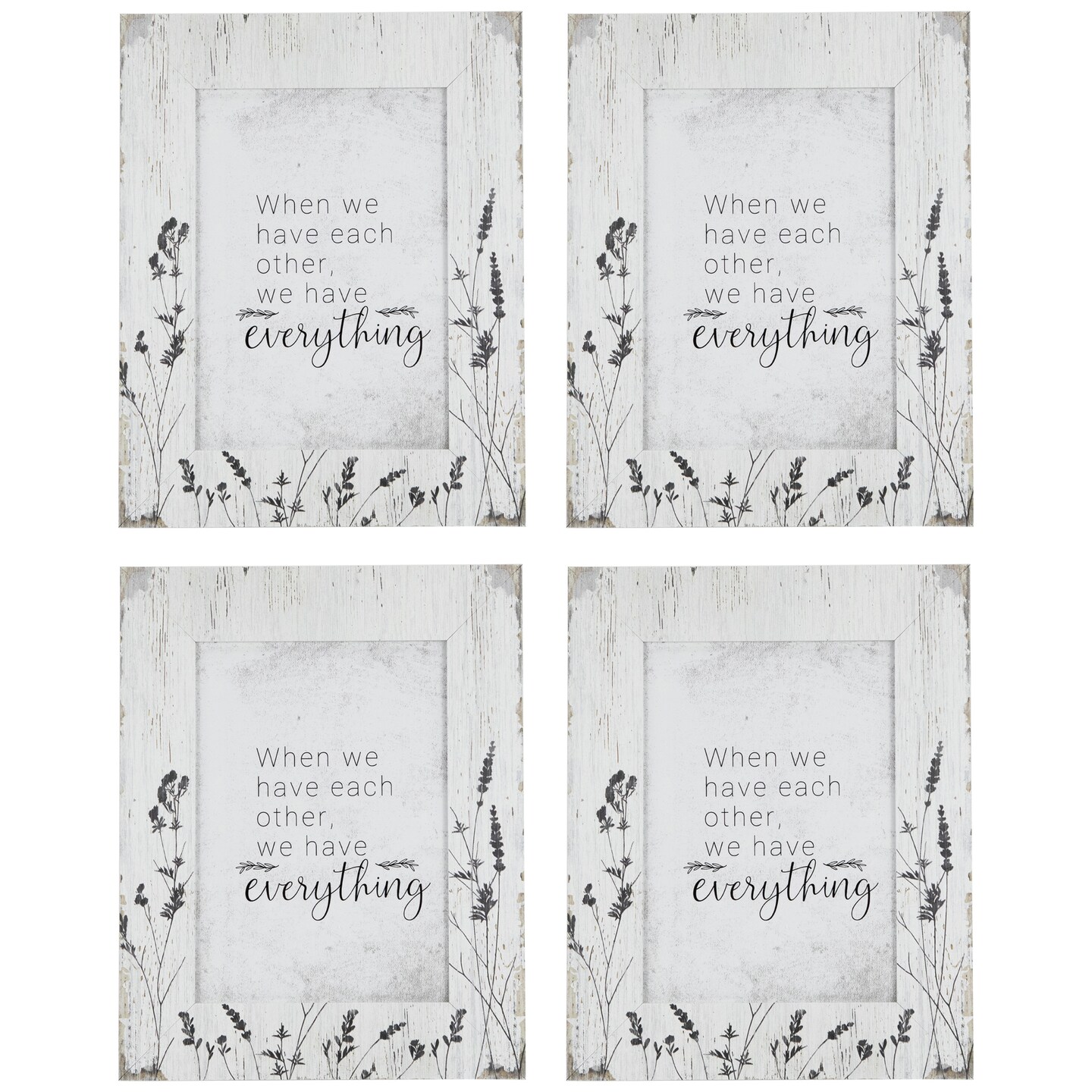 Northlight Weathered Floral Picture Frames - for 5" x 7" Photos - White - Set of 4
