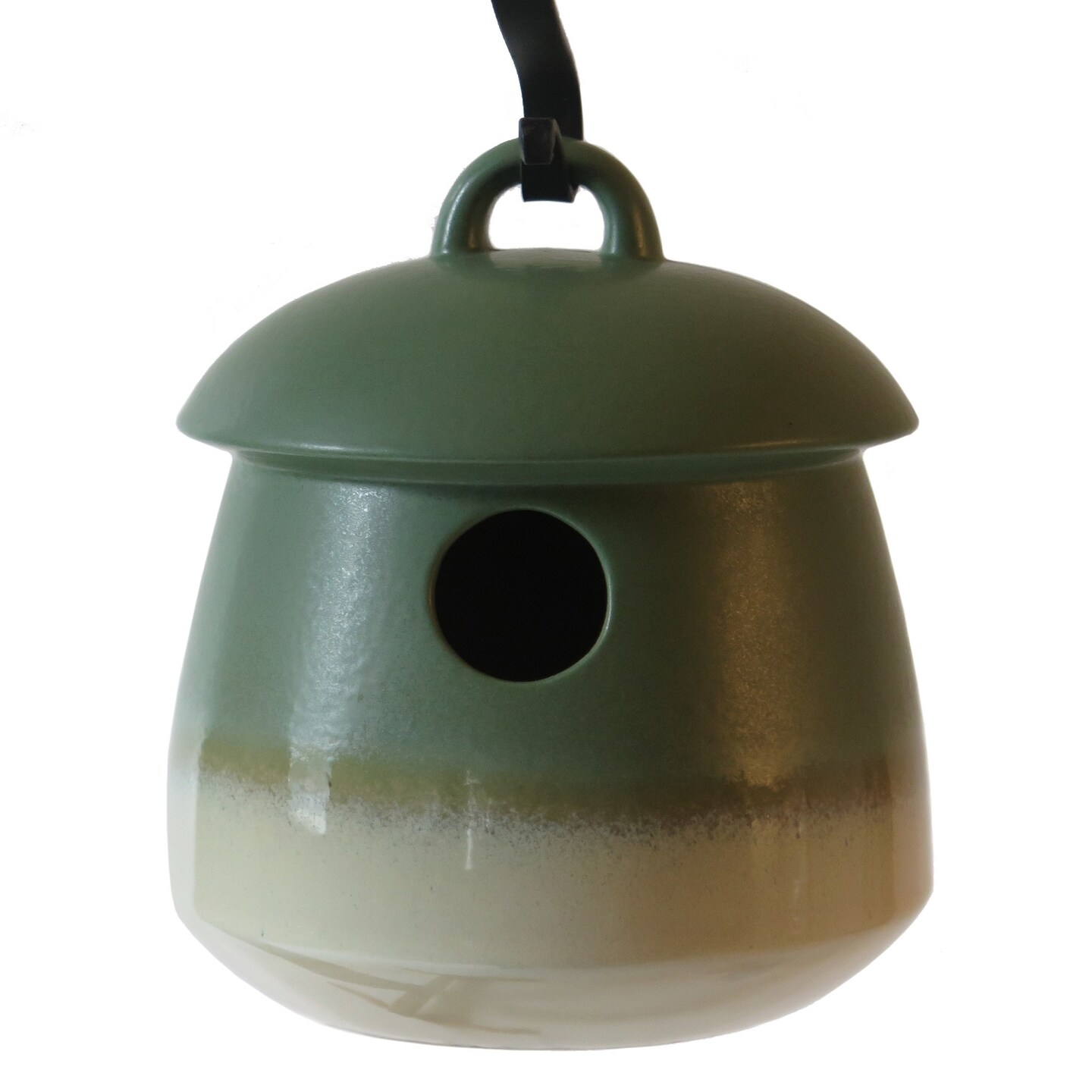 Outdoor Living and Style 7&#x22; Soft Green Heavy Duty Hanging Stoneware Birdhouse