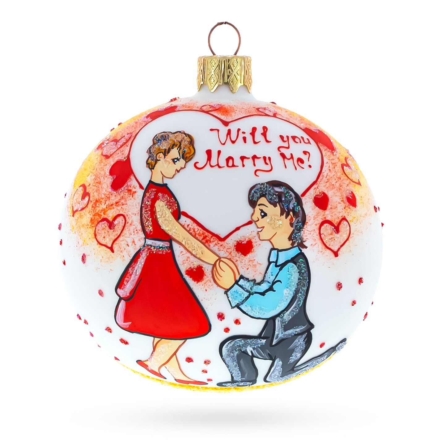 Proposal &#x27;Will You Marry Me?&#x27; Glass Ball Christmas Ornament 4 Inches