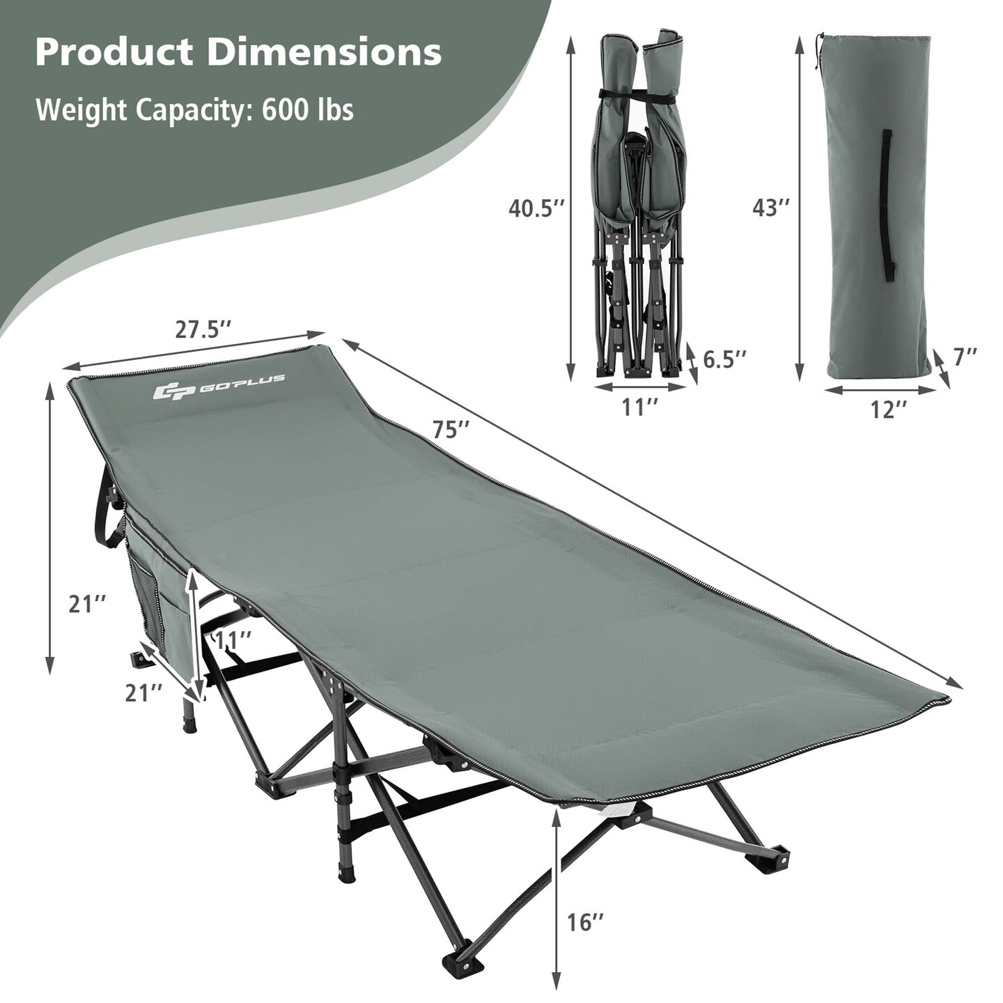 Goplus Wide Foldable Camping Cot Heavy-Duty Steel Indoor &#x26; Outdoor Sleeping Cot Blue/Grey//Green/Black