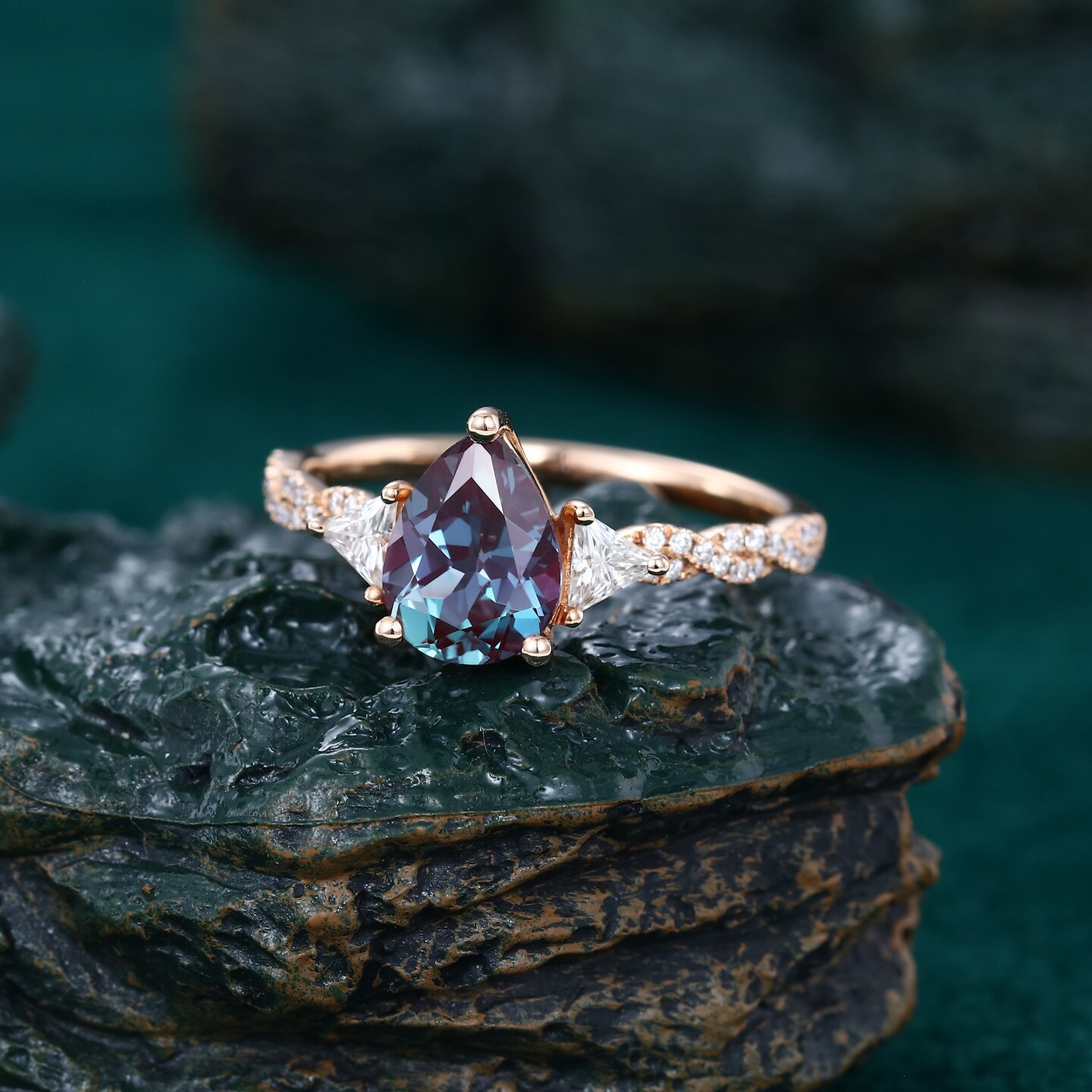 Alexandrite rose gold hot sale engagement rings