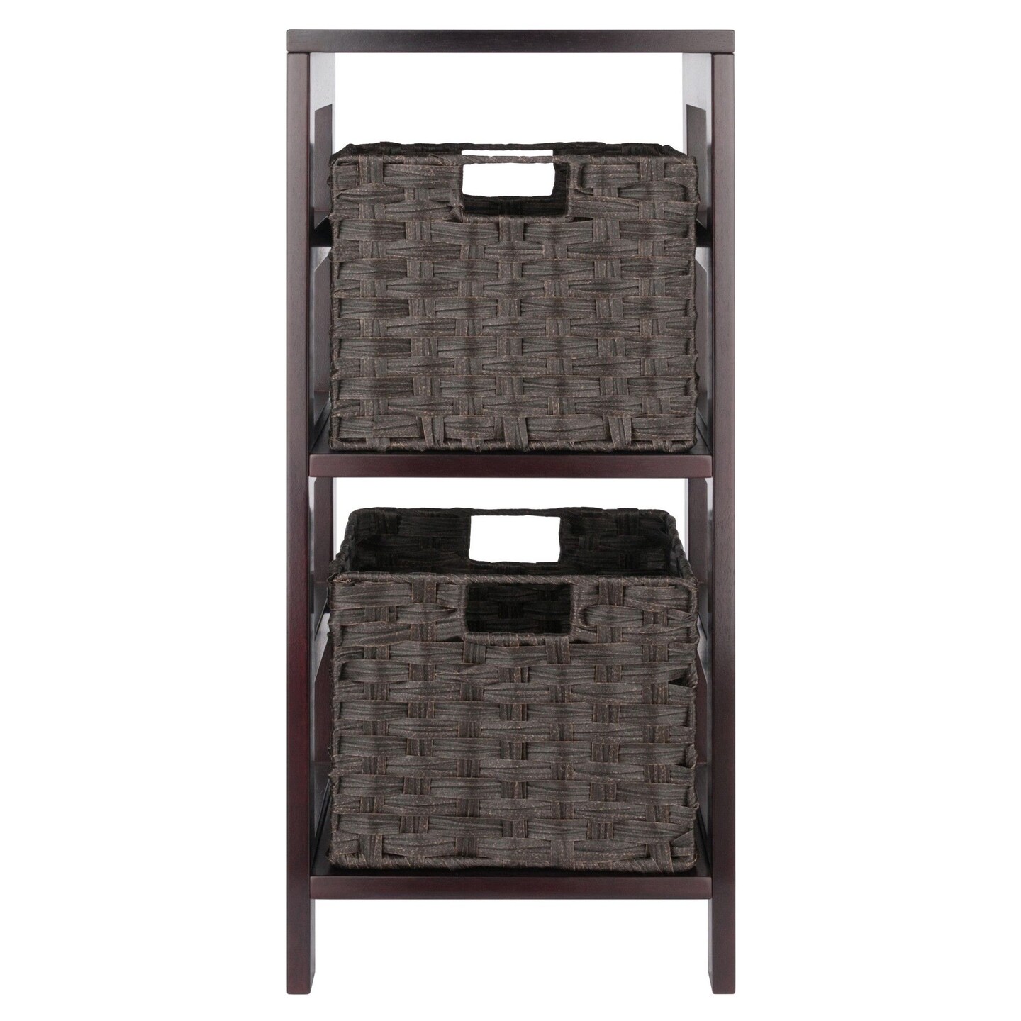 Contemporary Home Living 3 Pc Storage Shelf with 2 Foldable Woven Baskets - 29.25" - Espresso and Chocolate