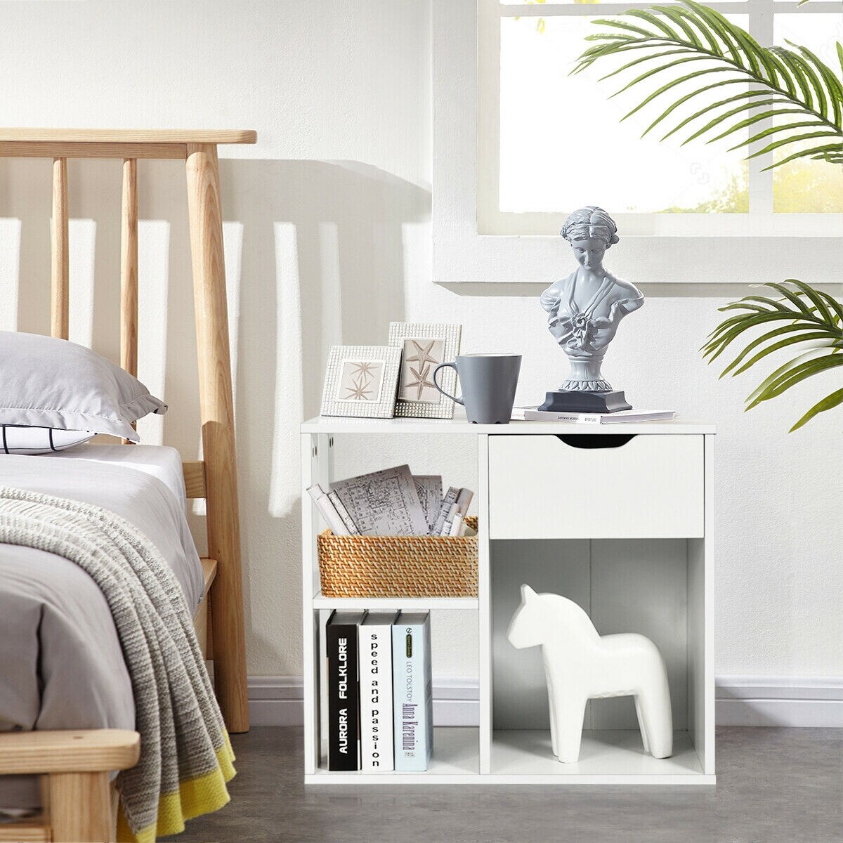 3-tier Side Table with Storage Shelf and Drawer Space
