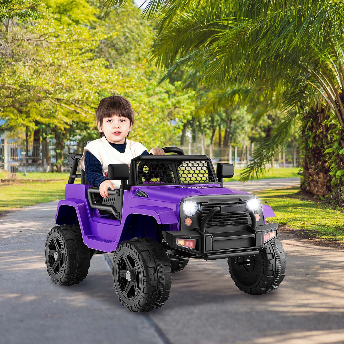 Costway 12V Kids Ride On Truck Car Electric Vehicle Remote with Music &#x26; Light Red/Purple