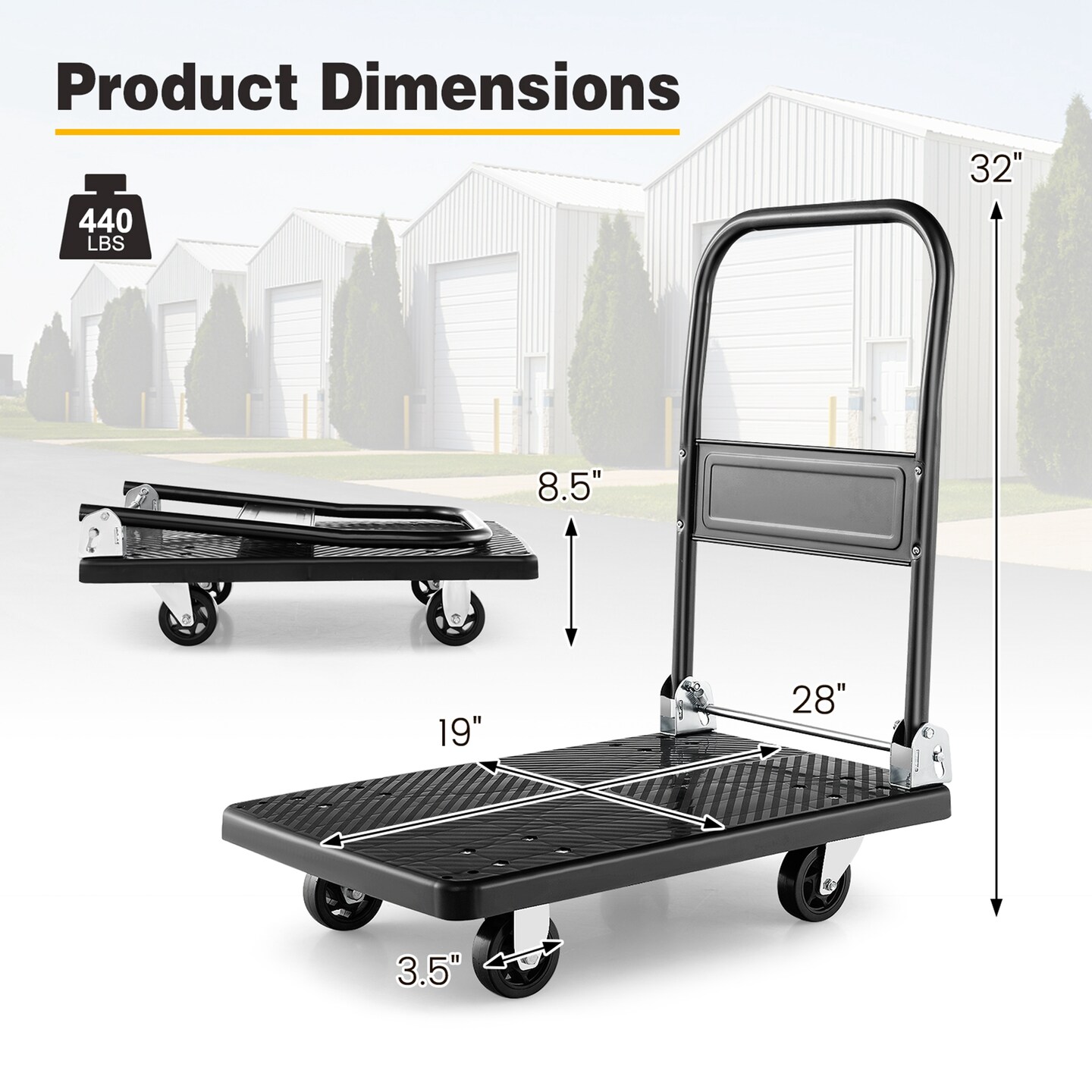 Costway Folding Push Cart Dolly Platform Hand Truck with 360&#xB0; Swivel Wheels 440LBS Capacity