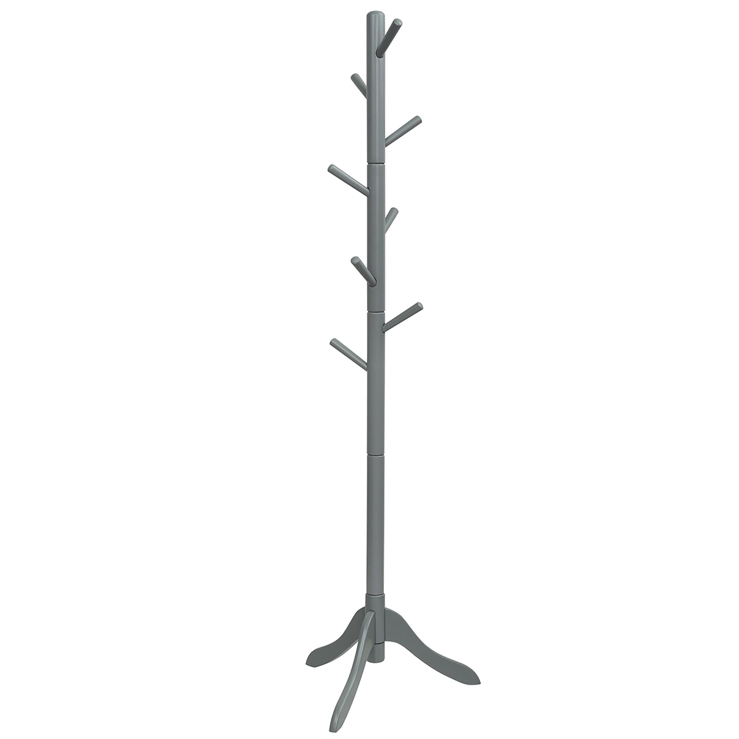 Costway Wooden Coat Rack Stand Entryway Hall Tree 2 Adjustable Height w/ 8 Hooks Gray\Brown