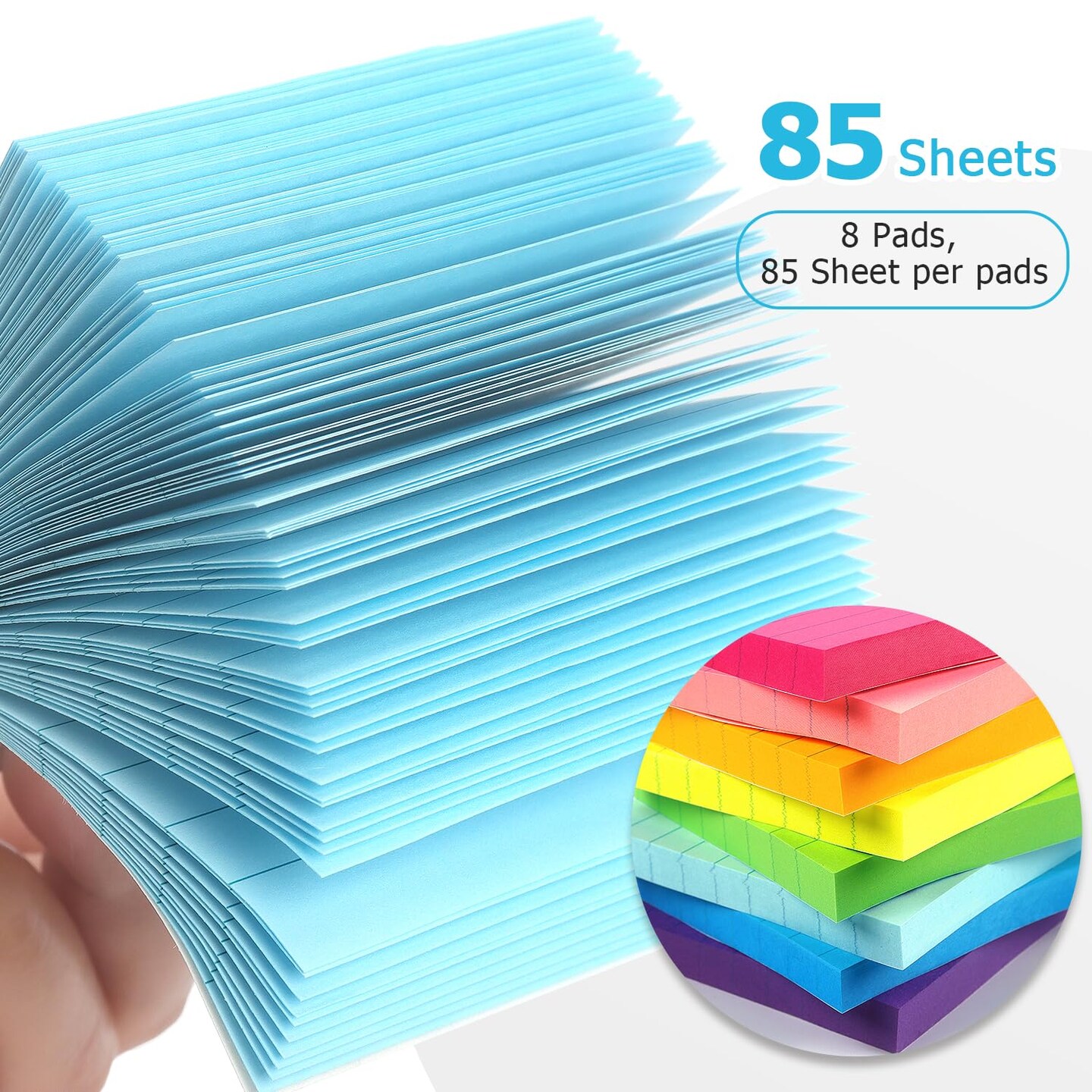 8 Pads Lined Sticky Notes 3x3 Sticky Notes with Lines Self-Stick Note Pads 8 Bright Multi Colors, 85 Sheets/Pad