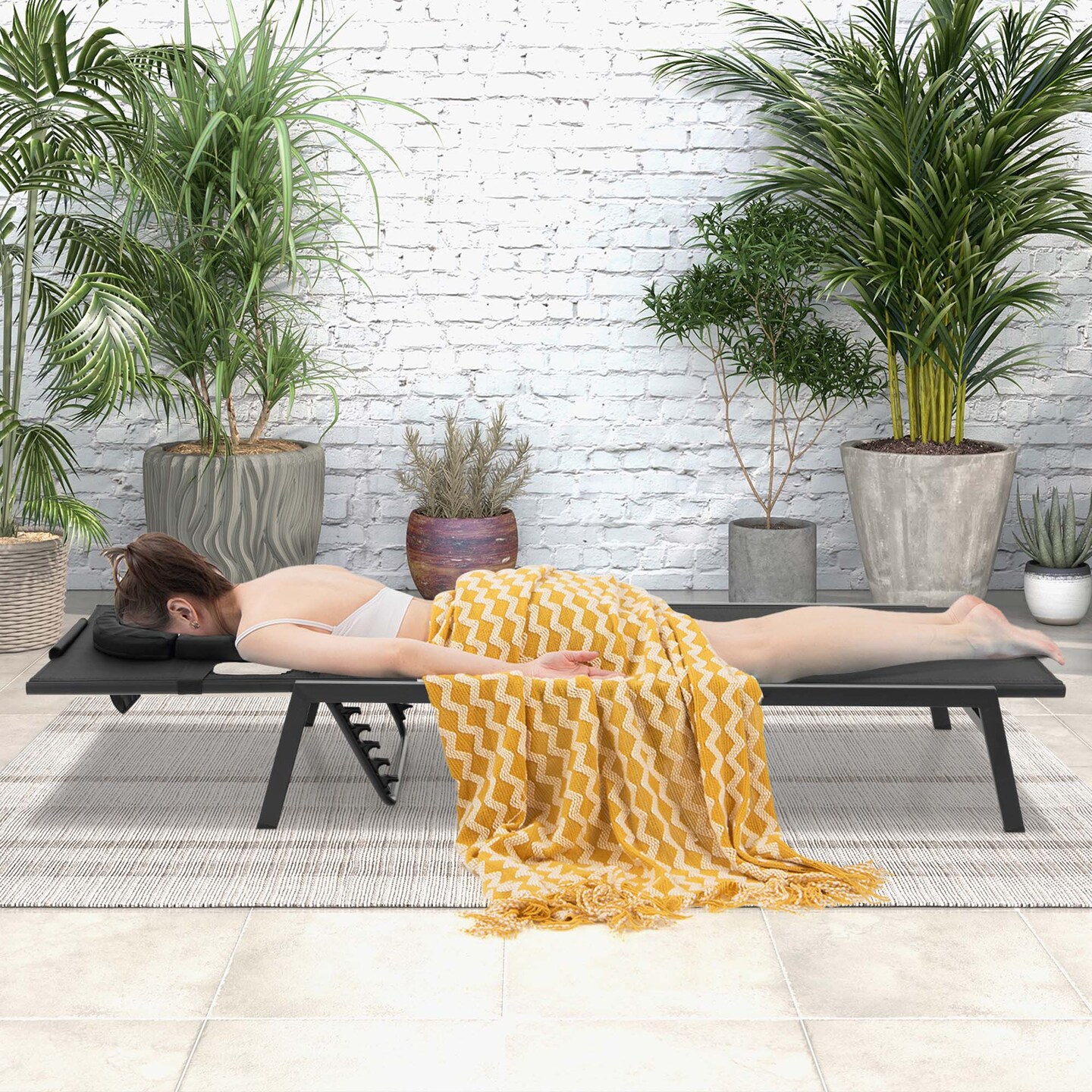 Costway Patio Tanning Lounge Chair 5-Position Outdoor Recliner with Face Hole Poolside