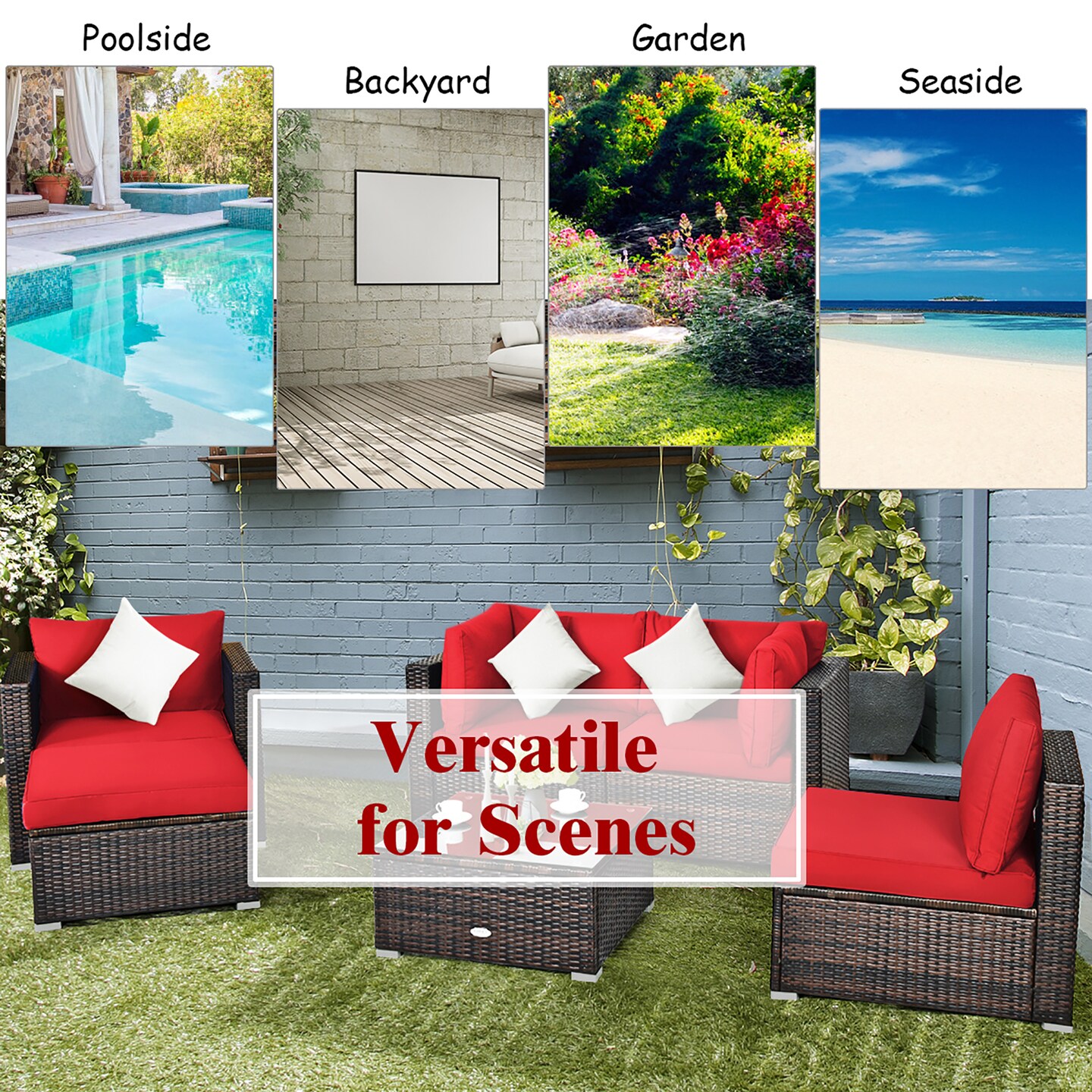 Costway 6PCS Patio Rattan Furniture Set Cushion Sofa Coffee Table