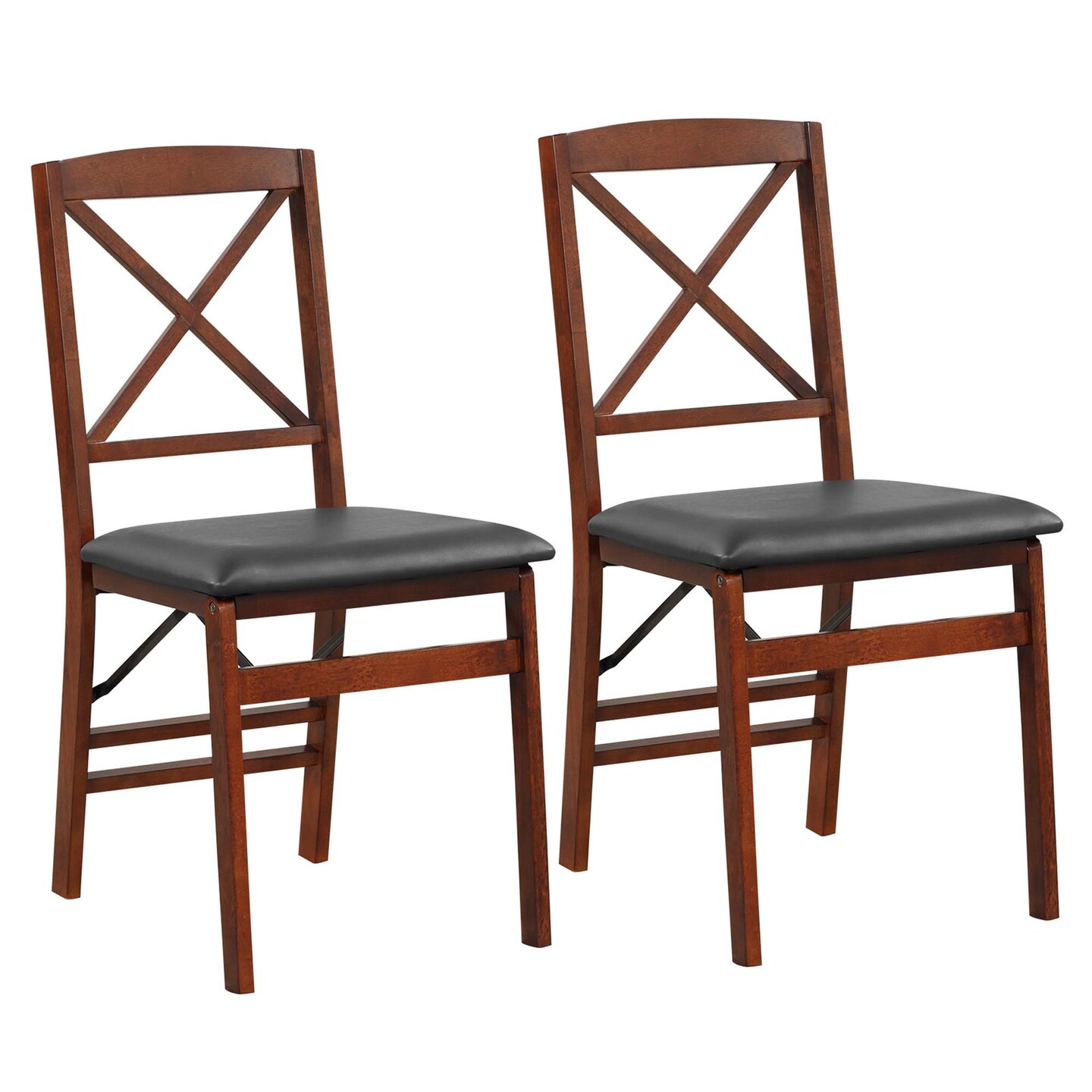 Costway 2 Pack Folding Dining Chairs Foldable Chairs with PVC Padded Seat &#x26; High Backrest