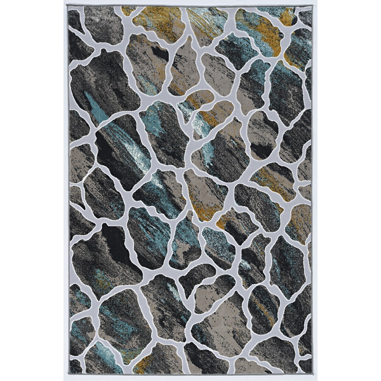Elixir Grey Turquoise Rug 5X7 Distressed Transitional Polyester