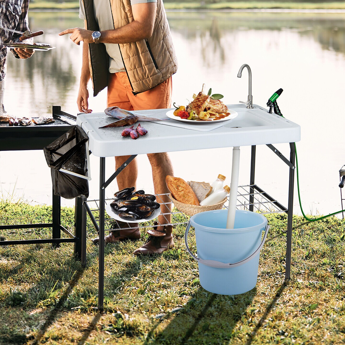 Fish cleaning camp table with faucet sale