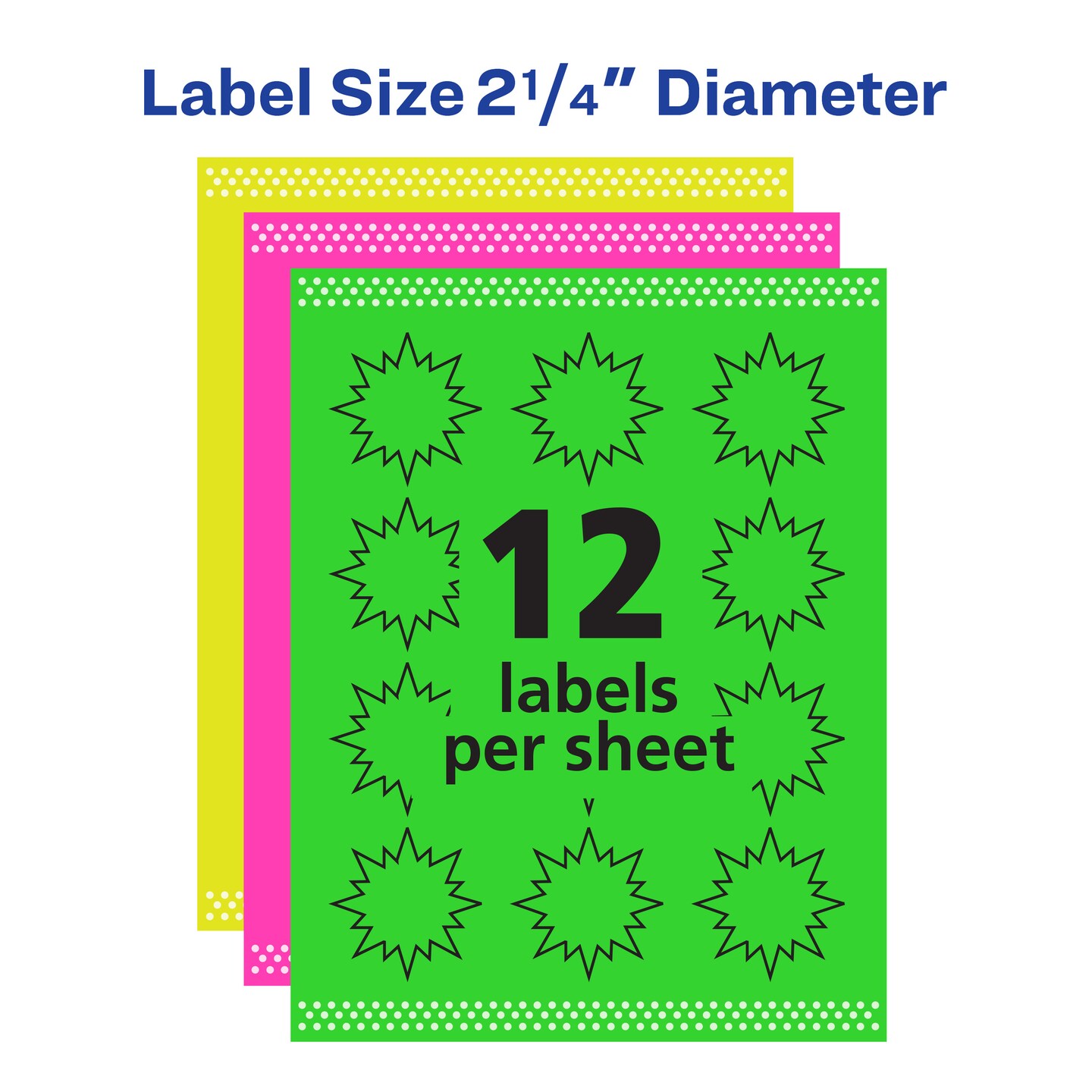 Avery Neon Address Labels with Sure Feed for Laser Printers, 2-1/4&#x22;, Assorted Colors, 180 Burst Labels (5995)