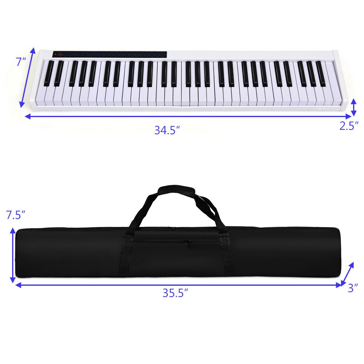 Portable Digital Stage Piano with Carrying Bag-White