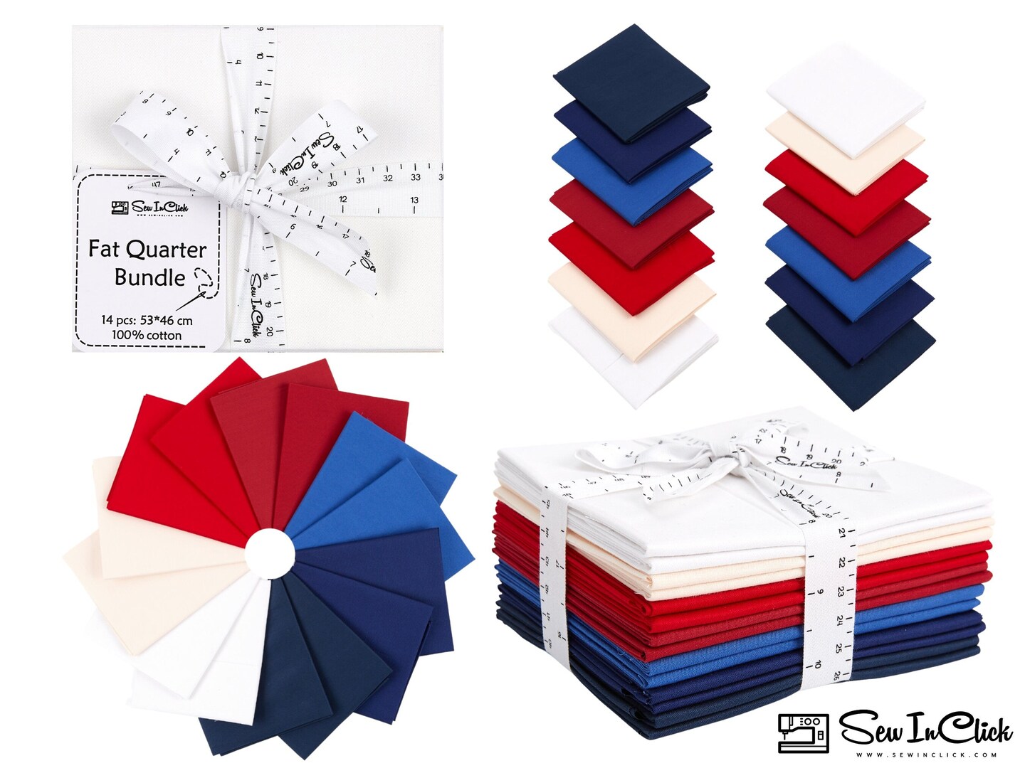 Fat Quarter Bundle -100% Cotton | Pure Solids | Patriotic USA Flag colors | Red Blue White  l Mix Colors | Quilting &#x26; Crafting Soft Fabric