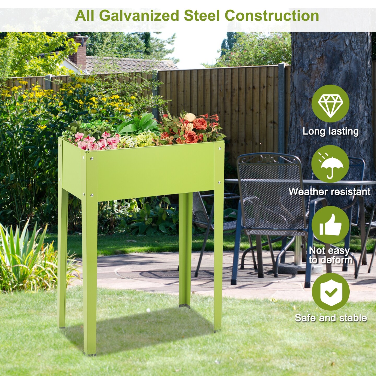 Fruit Green Elevated Garden Planter Galvanized Steel Large Space Durable
