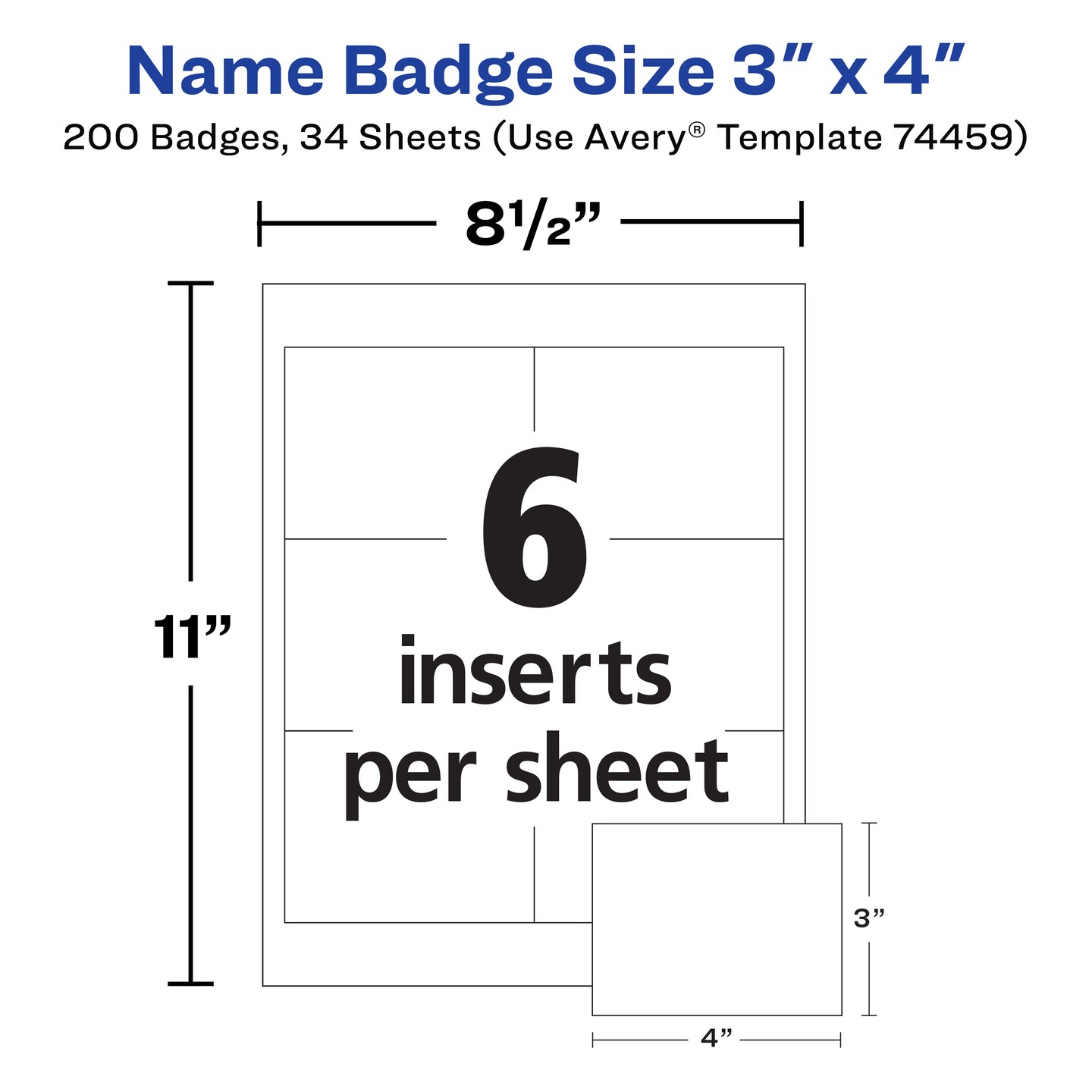 Avery Customizable Name Badges, 3&#x22; x 4&#x22;, 2 Packs, 200 Badge Holders with Cords and 204 Printable Name Tag Inserts Total (46019)