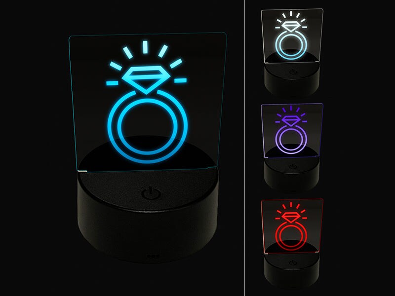Jewelry Diamond Ring 3D Illusion LED Night Light Sign Nightstand Desk Lamp