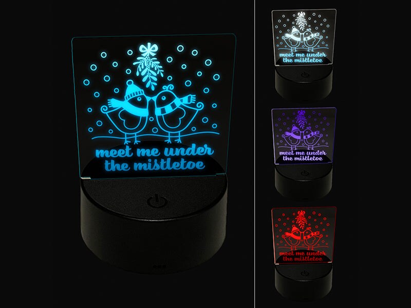 Kissing Birds Meet Me Under the Mistletoe Christmas 3D Illusion LED Night Light Sign Nightstand Desk Lamp