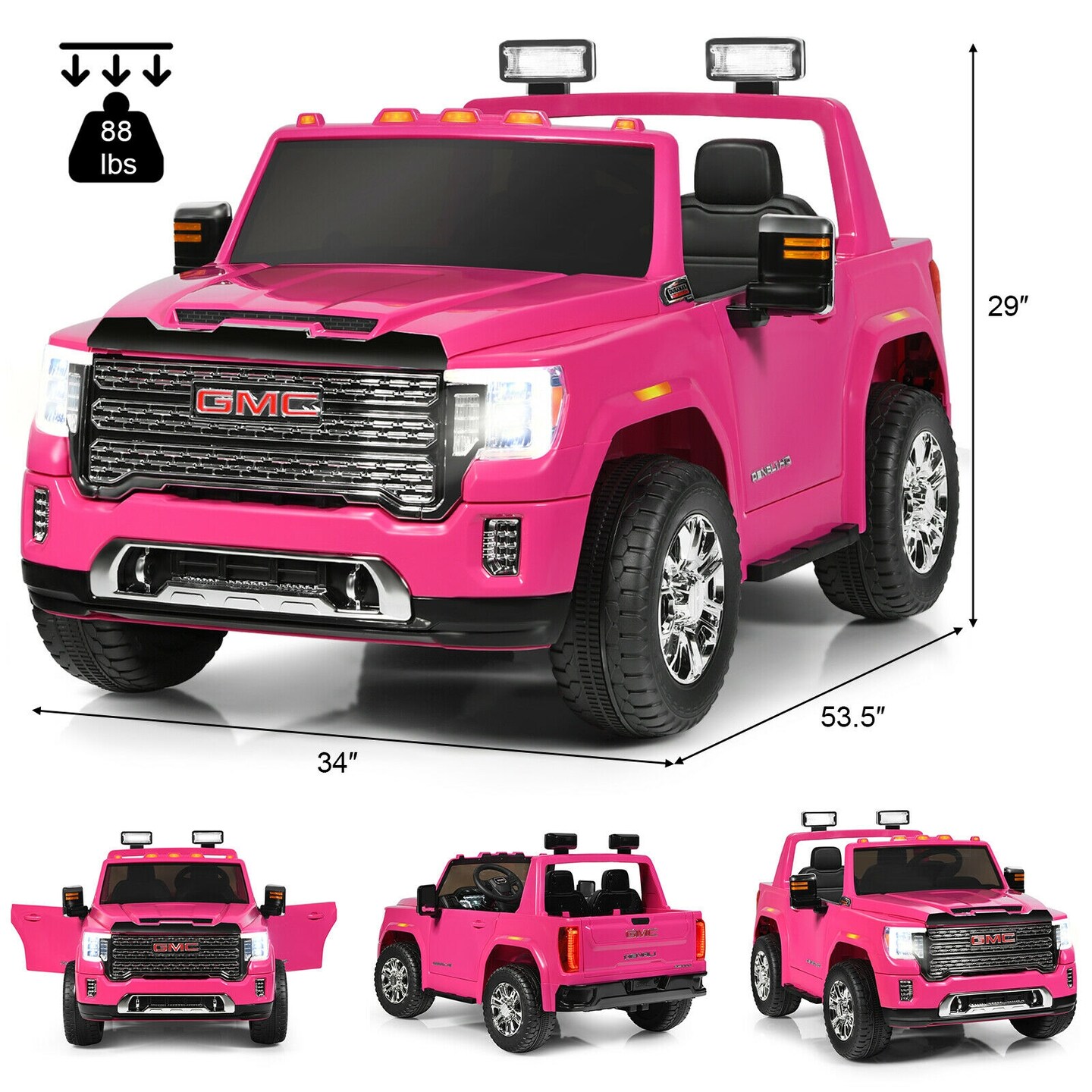 12V 2-Seater Licensed GMC Kids Ride On Truck RC Electric Car with Storage Box
