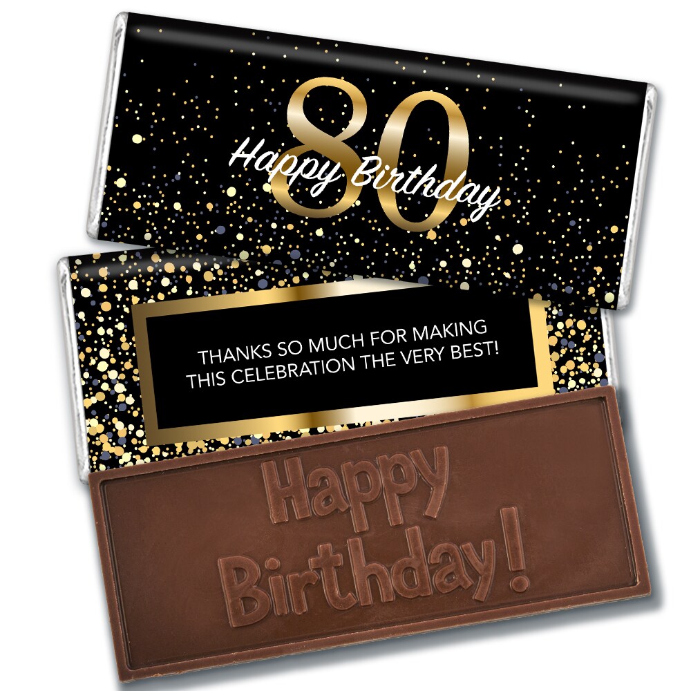 80th Birthday Candy Party Favors Embossed Belgian Chocolate Bars