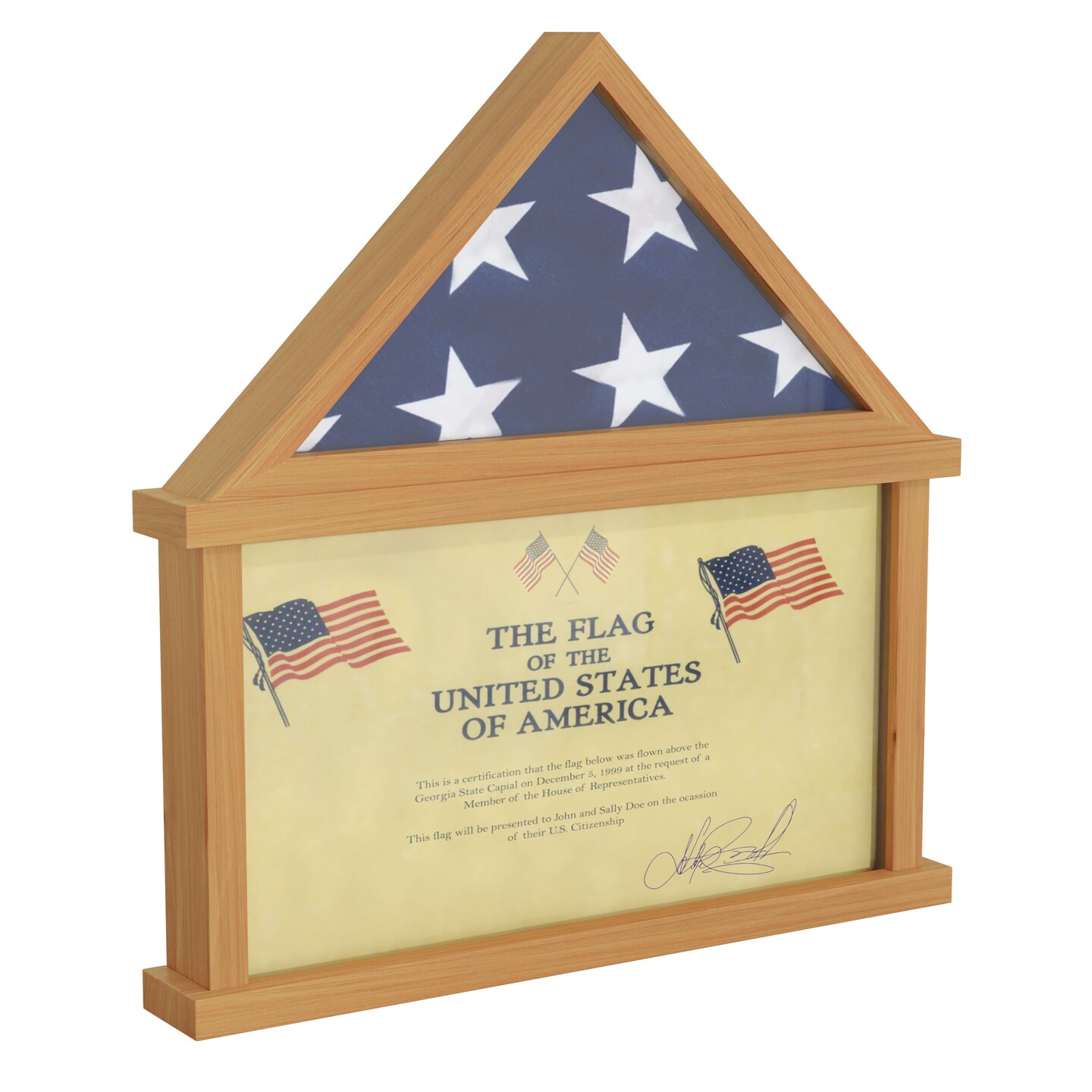 HBCY Creations Memorial Flag, Certificate And Shadow Box Display Case Small -  Solid Wood