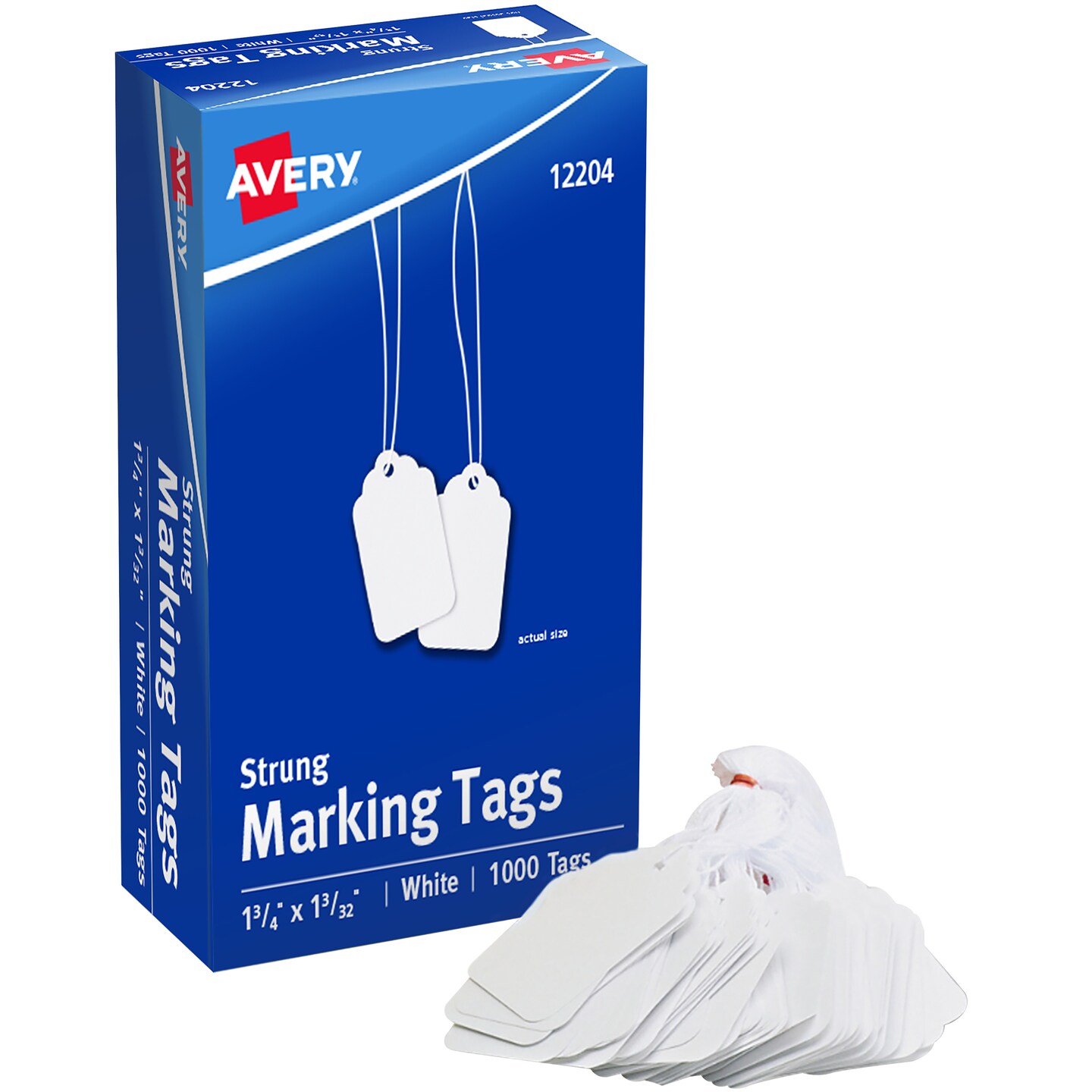 Avery Marking Tags, Strung, 1-3/4&#x22; x 1-3/32&#x22;, 1,000 Tags (12204)