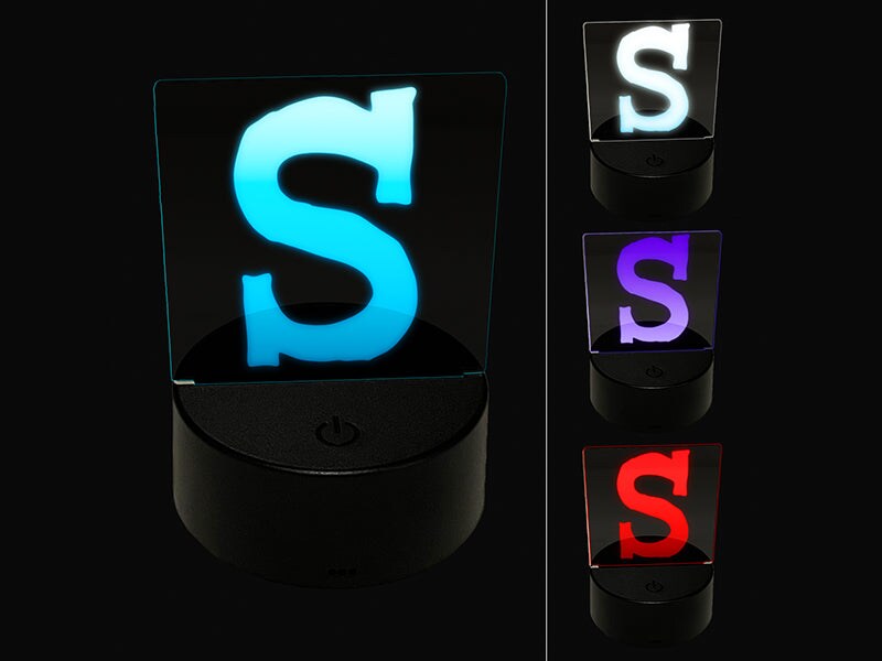 Letter S Uppercase Cute Typewriter Font 3D Illusion LED Night Light Sign Nightstand Desk Lamp