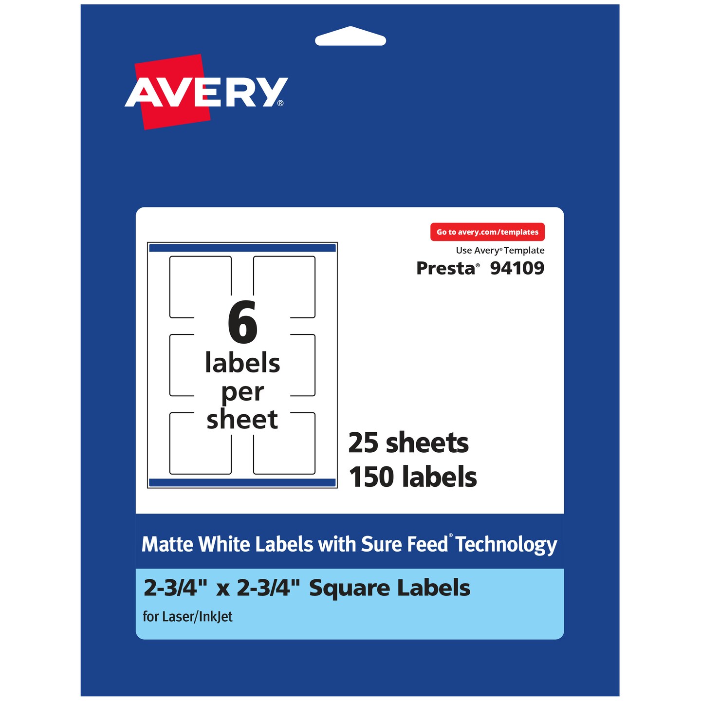 Avery Matte White Square Labels, 2.75&#x22; x 2.75&#x22;