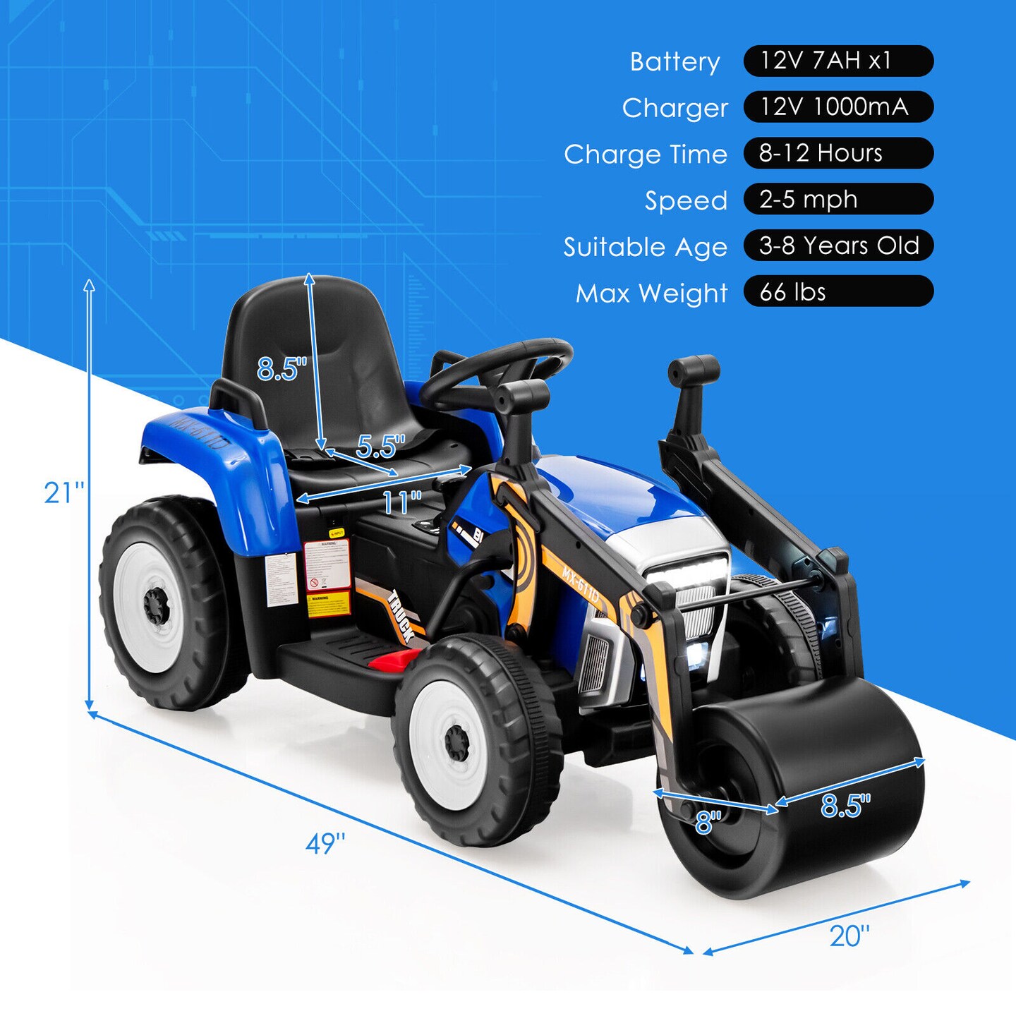 Kids Ride-On Road Roller with Manual and Parental Control