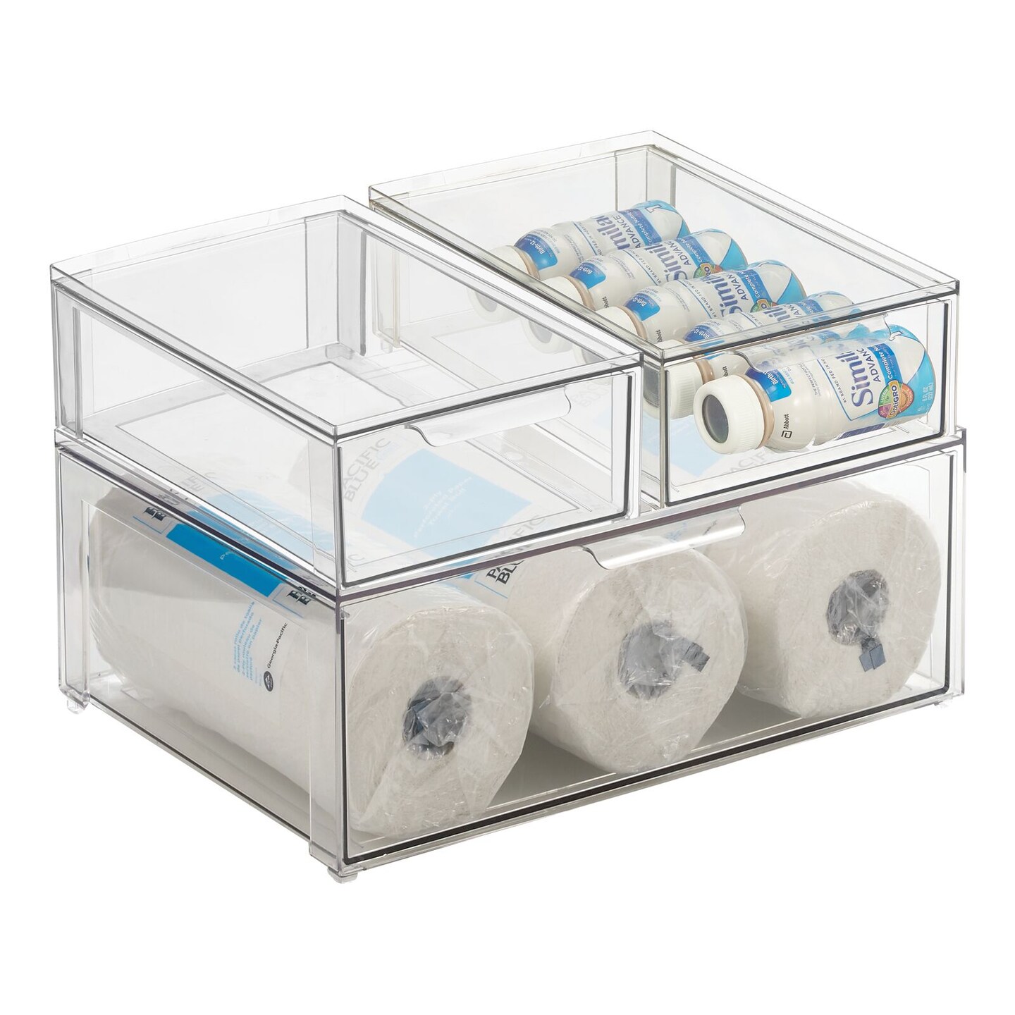 mDesign Stackable Kitchen Storage Bin Box with Pull-Out Drawer - Clear