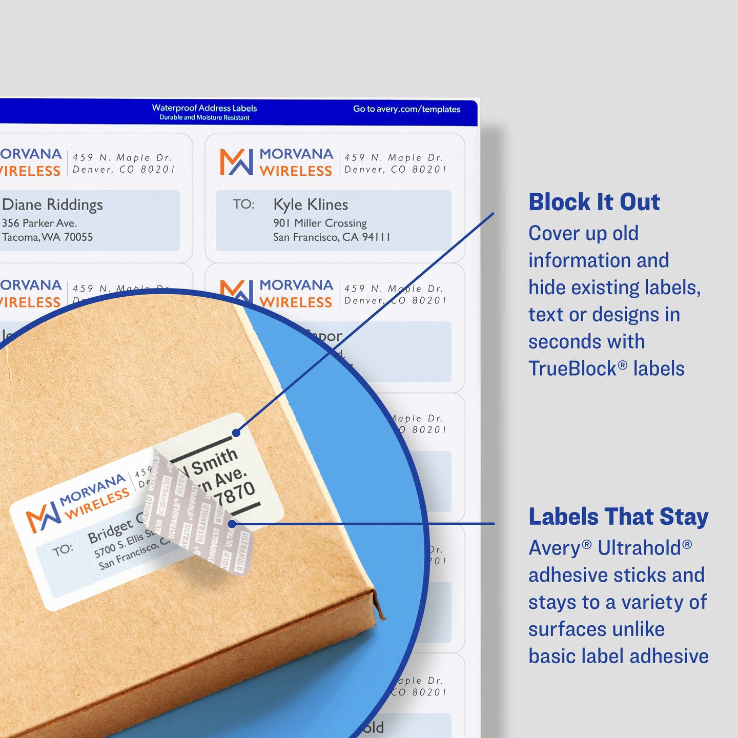 Avery Waterproof Shipping Labels with Ultrahold Permanent Adhesive, 5-1/2&#x22; x 8-1/2&#x22;, 100 Labels for Laser Printers (5526)