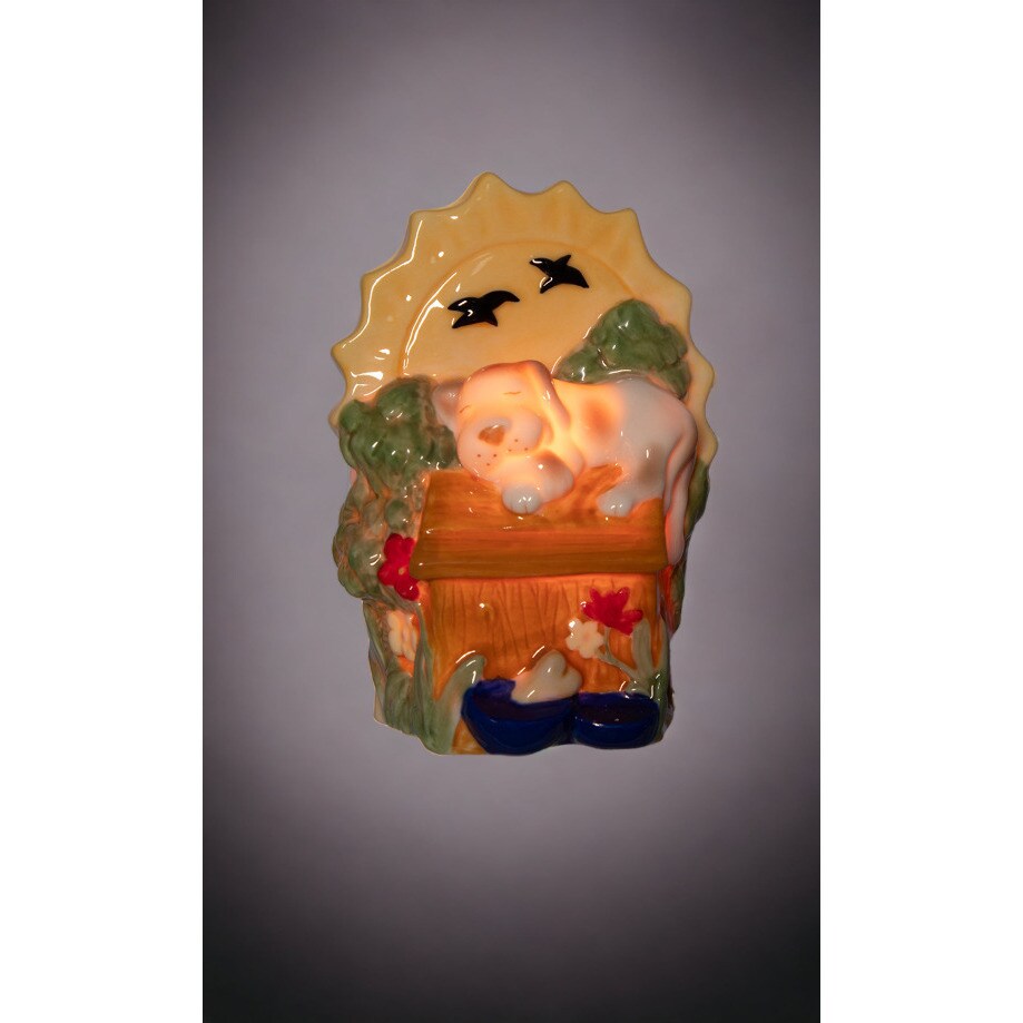Ceramic Dog Nightlight 3X2x4.25 Sleeping Dog On Doghouse Gift