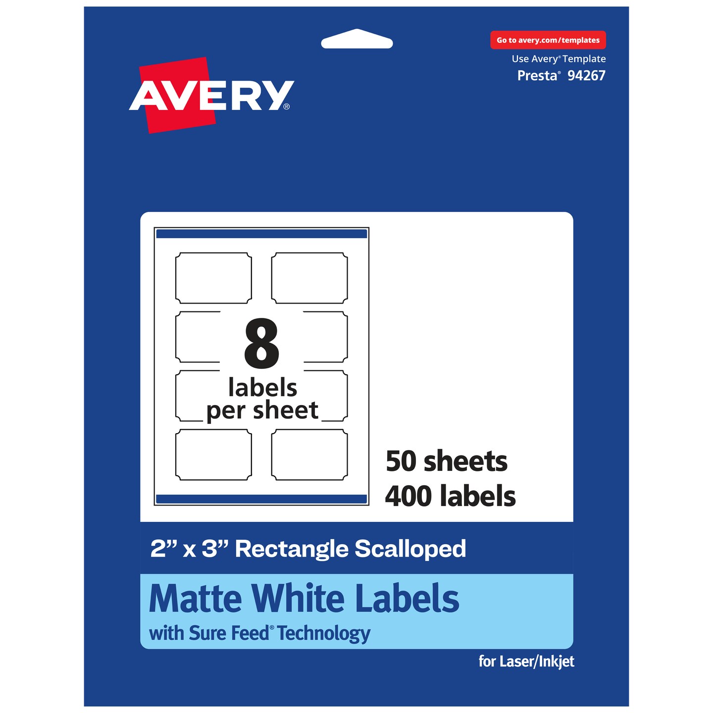 Avery White Scalloped Rectangle Labels, 2&#x22; x 3&#x22;