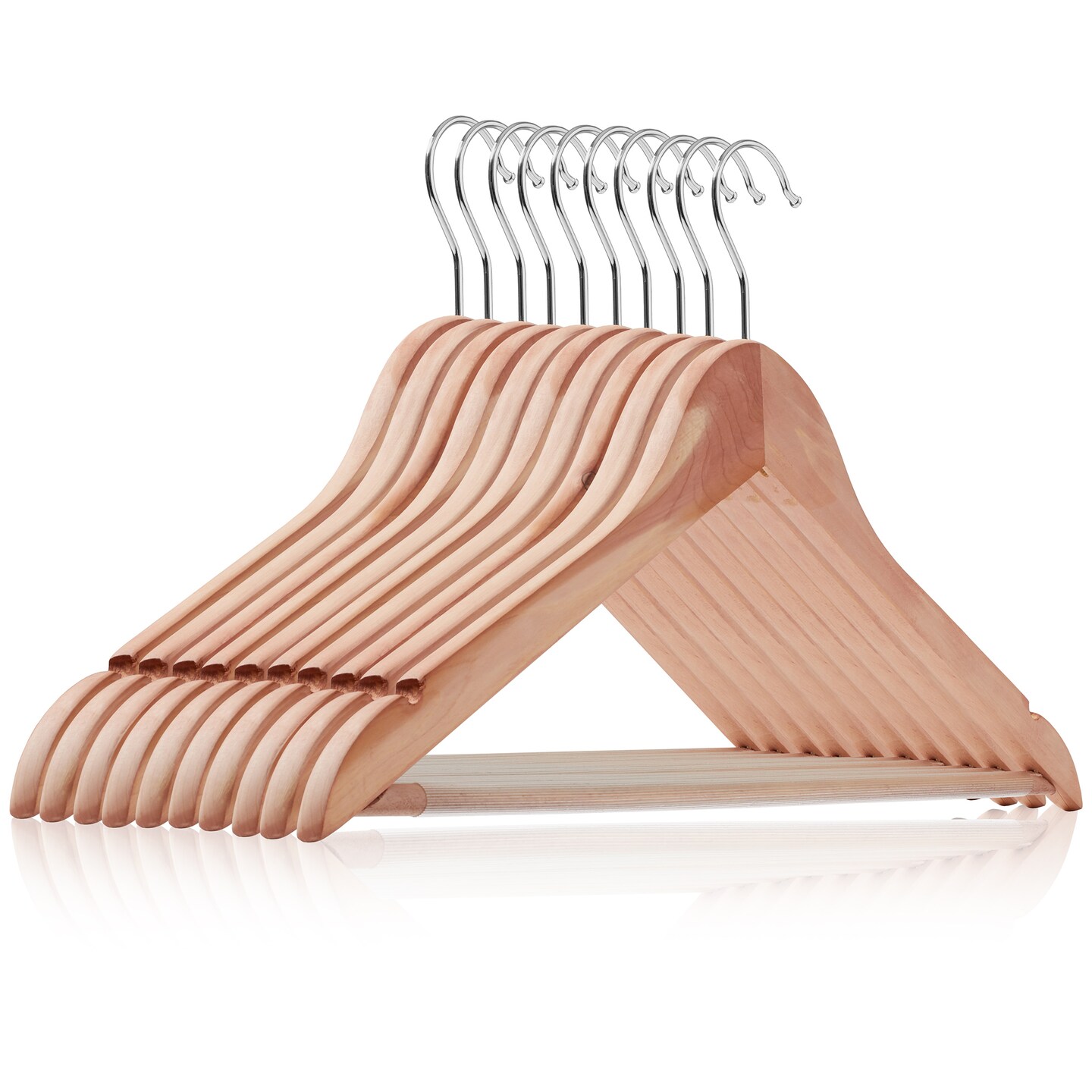 Casafield - Red Cedar Wooden Suit Hangers with Smooth Finish, Notches, and  Swivel Hook - Natural Wood Hangers for Clothes, Coats, Pants, Shirts,  Skirts