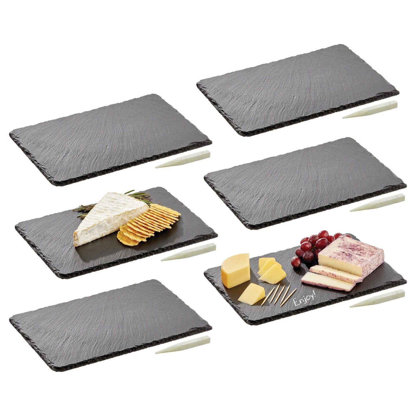 mDesign Slate Stone Serving Tray and Chalk Pencil, Food Board