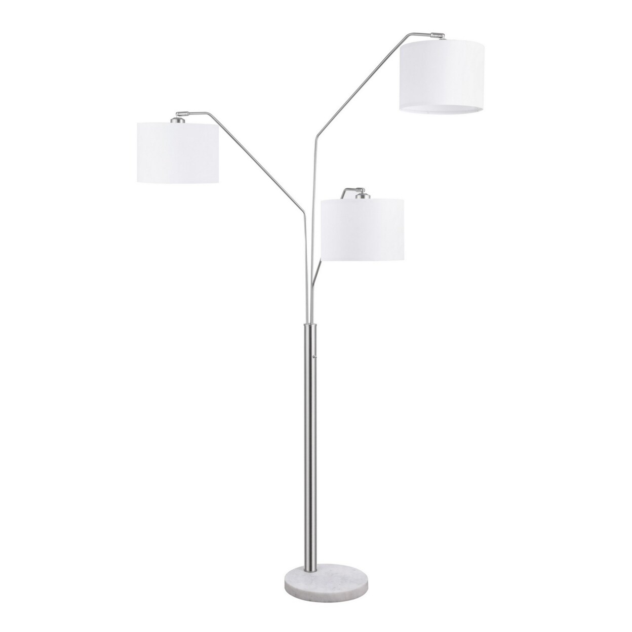 Saltoro Sherpi 84 Inch Modern Floor Lamp, Three Drum Shades, Marble Base, White, Silver