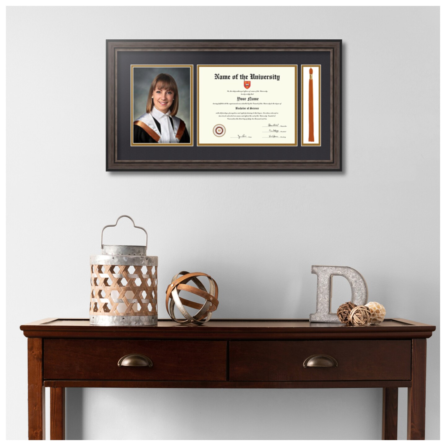 ArtToFrames 8x10 inch Diploma Frame with 6x8 Inch Image Opening and Tassel Opening - Framed with Black and Gold Mats, Comes with Regular Acrylic and Sawtooth Hanger for Wall Hanging (DIT-8x10)