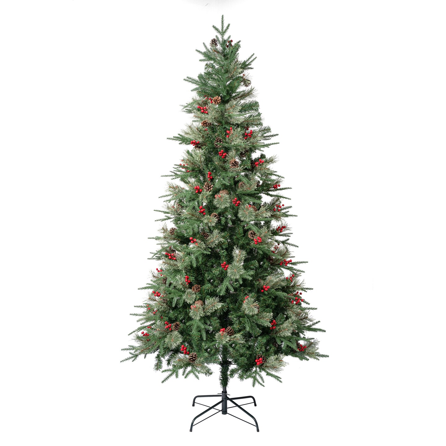 National Tree Company Feel Real&#xAE; Artificial Christmas Tree, Green, Virginia Pine, Red Berries, Pine Cones, Includes Stand, 7.5 Feet
