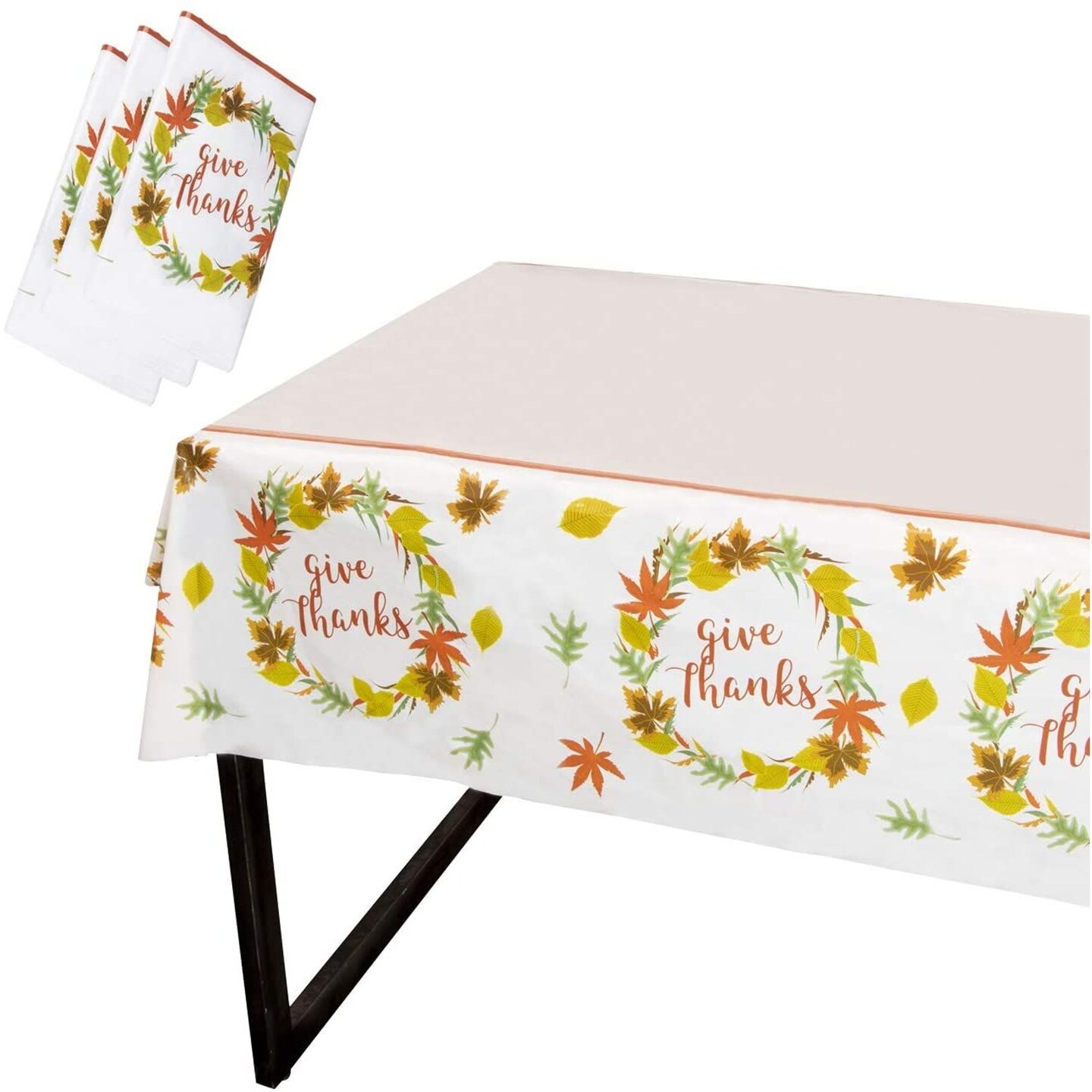 3-Pack Thanksgiving Tablecloth Set, Fall Decor Give Thanks Autumn Leaf Design (54 x 108 in)