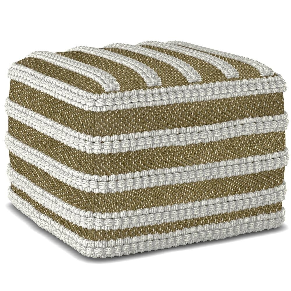 Simpli Home Liam Boho Square Woven Outdoor/ Indoor Pouf Recycled Pet Polyester