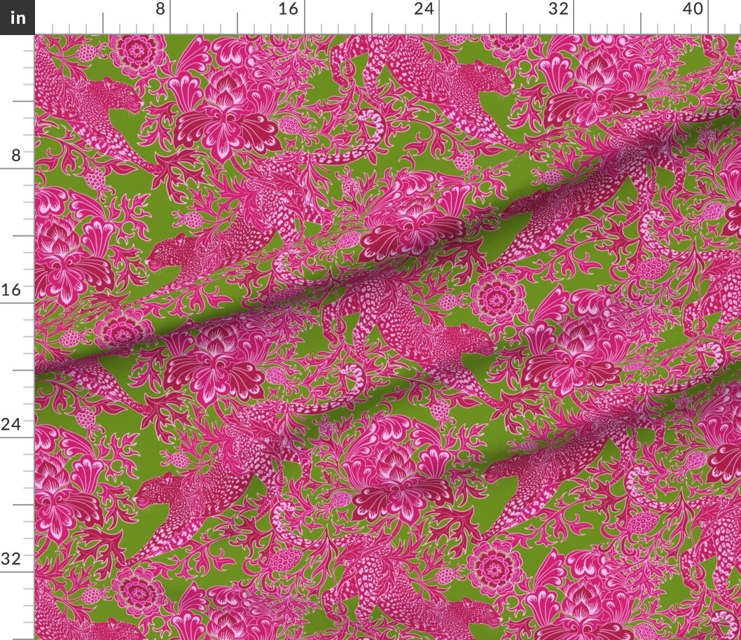Chinoiserie Maximalist Chintz Cheetah Jungle Hot Pink Bright Neon Custom Printed Fabric by Spoonflower Various Fabrics by the Yard or Fat Quarter