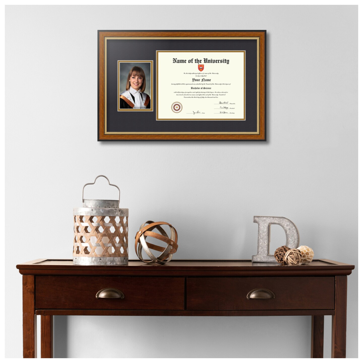 ArtToFrames 8.5x11 inch Diploma Frame with 6&#x22; x 8&#x22; Inch Image Opening - Framed with Black and Gold Mats, Comes with Regular Acrylic and Sawtooth Hanger for Wall Hanging (DT-8.5x11)