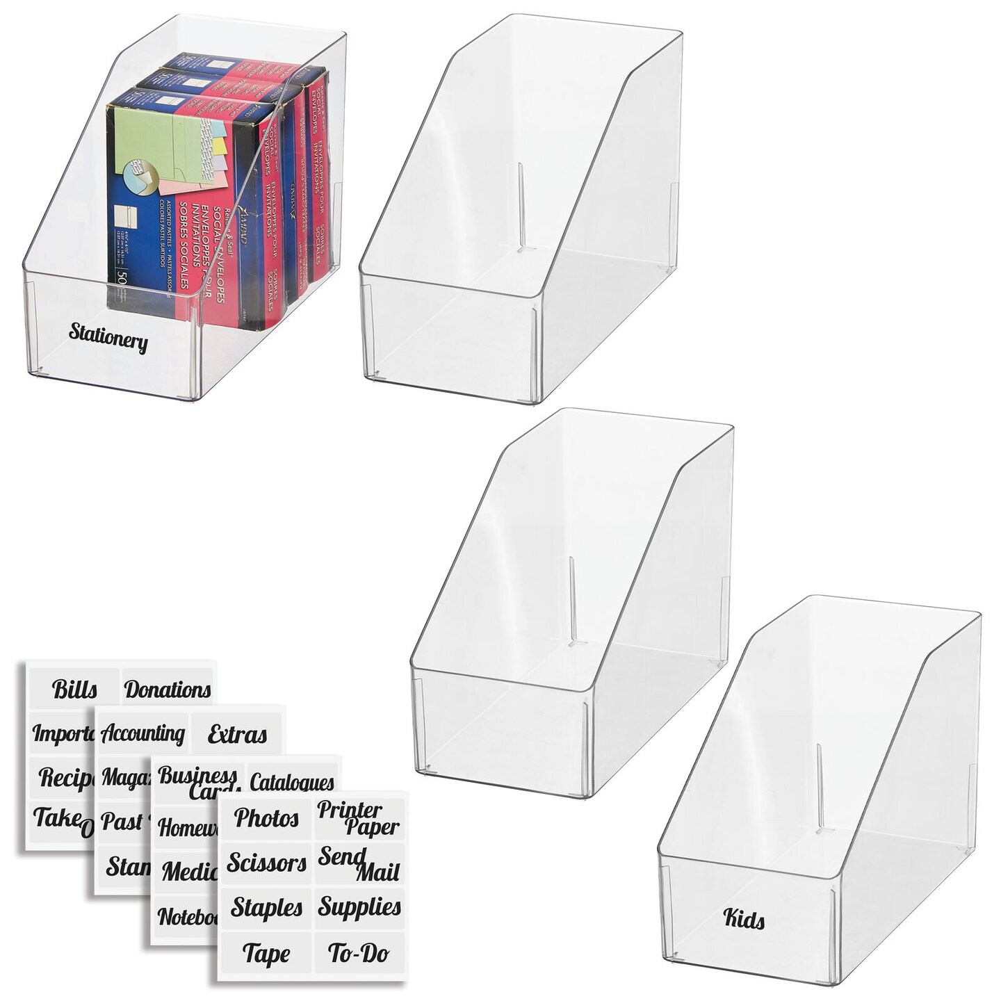 mDesign Plastic Storage Bin for Office + 32 Adhesive Labels