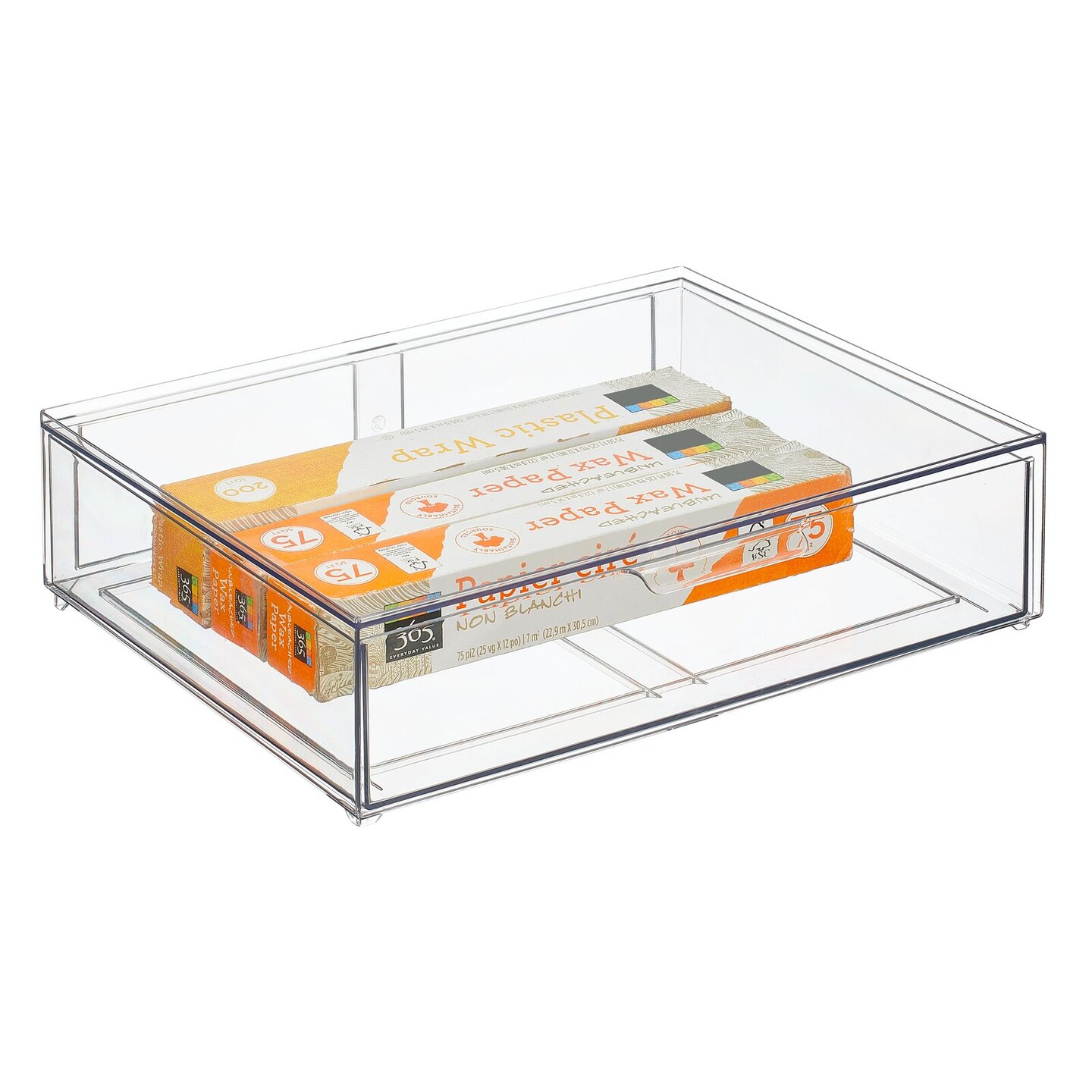 mDesign Stackable Kitchen Storage Bin Box with Pull-Out Drawer - Clear