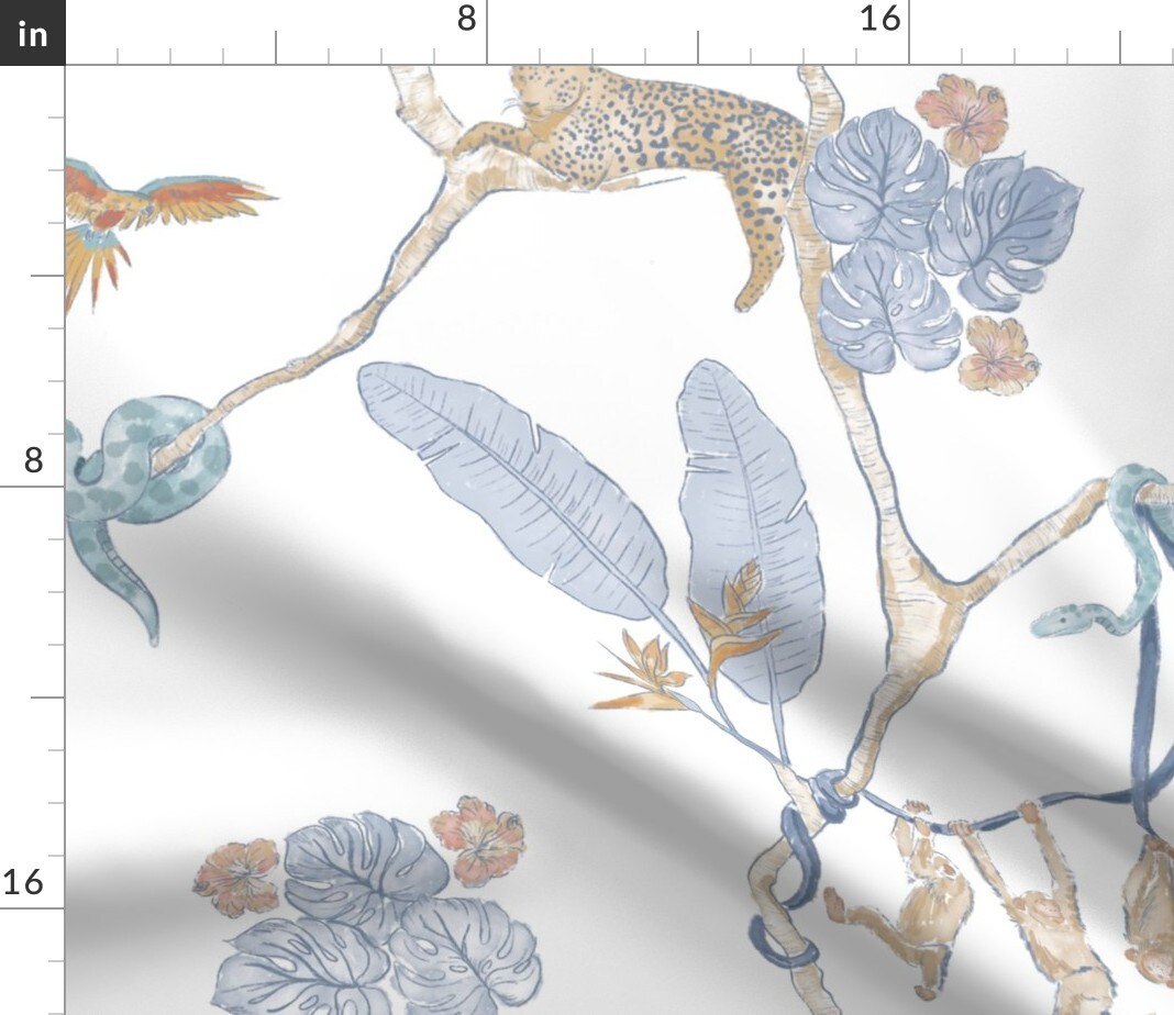 Leopard Chinoiserie Jungle Snakes Tropical Money Rainforest Blue White Tan Custom Printed Fabric by Spoonflower Various Fabrics by the Yard or Fat Quarter
