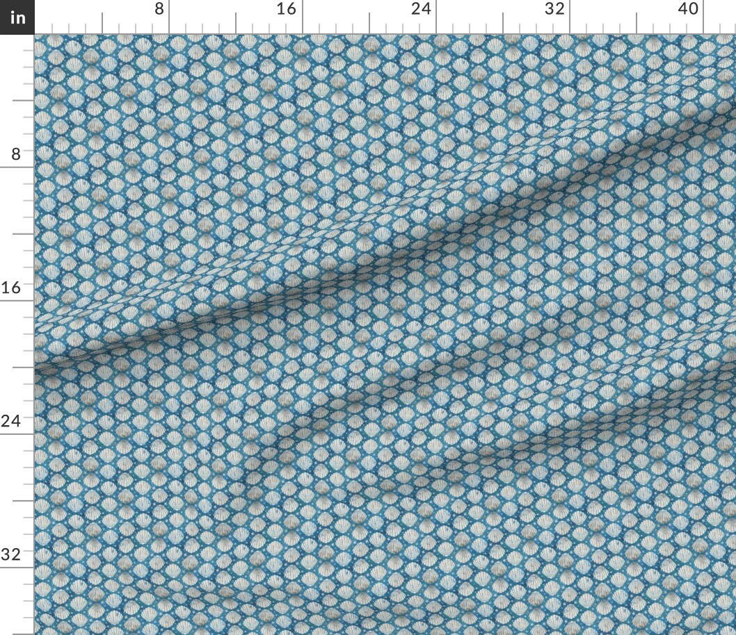Blue Ocean Nautical Seashells Scallop Shell Coastal Small Scale Seafood Clams Stripes Custom Printed Fabric by Spoonflower Various Fabrics by the Yard or Fat Quarter