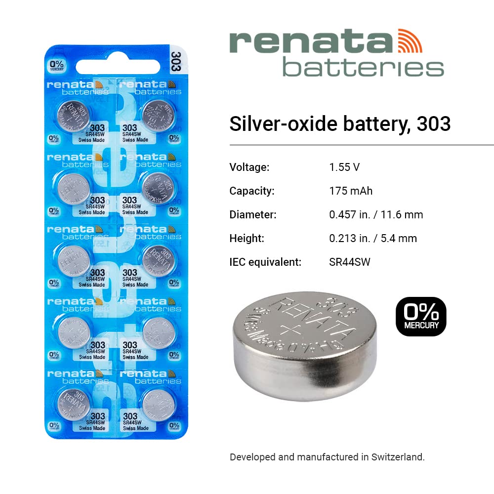 3 x Renata 303 Watch Battery Swiss Made Silver Oxide 1.5 v (SR44SW)