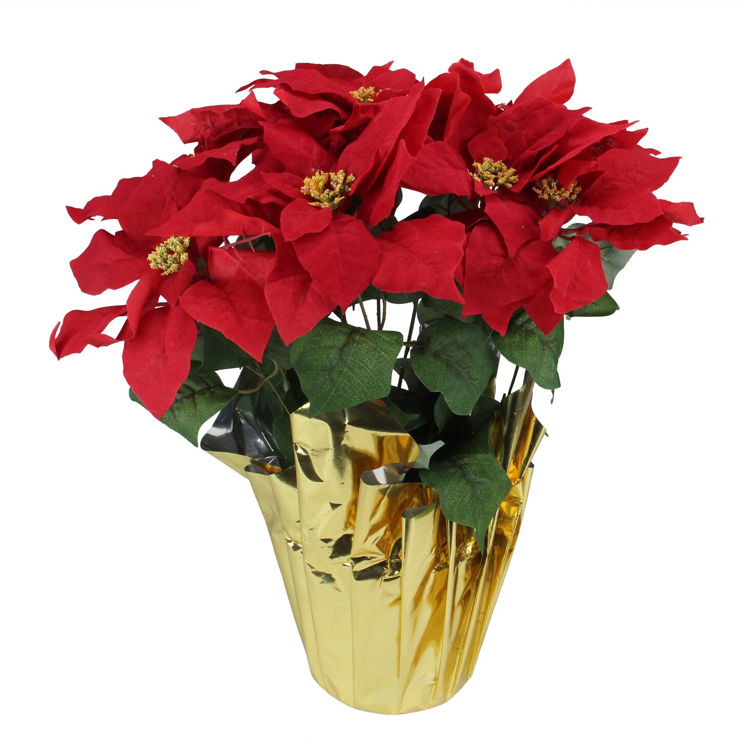 Northlight 20&#x22; Red Artificial Christmas Poinsettia with Gold Wrapped Pot